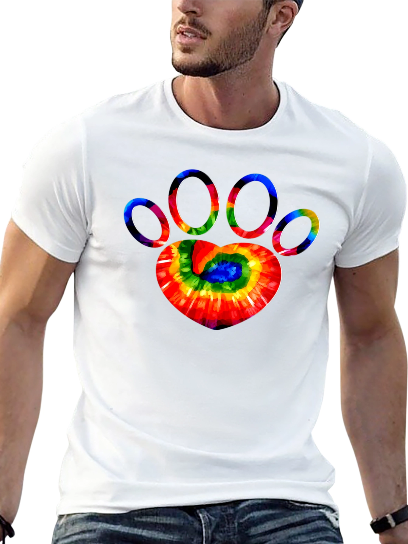 Tie Dye Paw Print Graphic Tee - Black T-Shirt