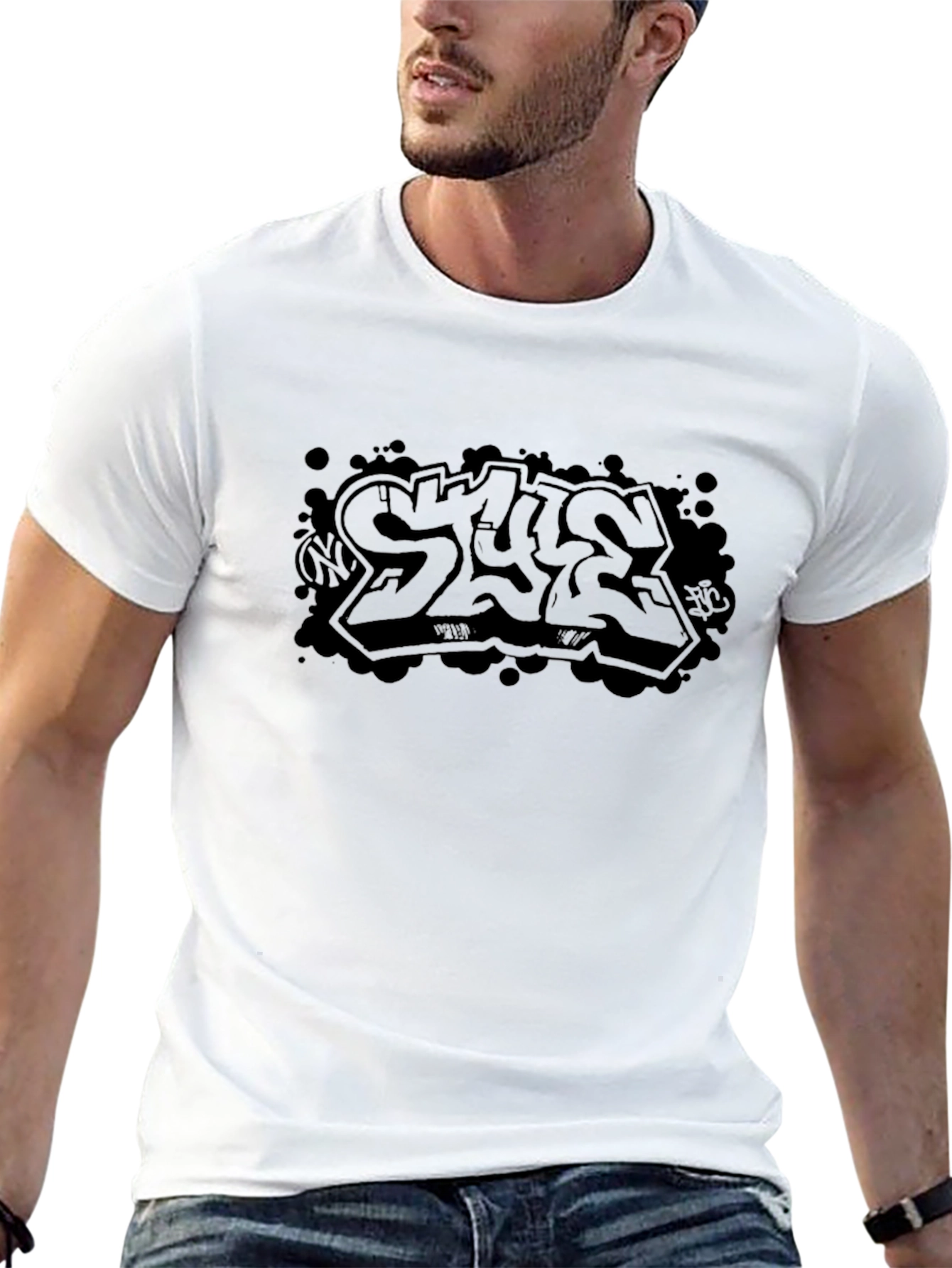 Mens Black Graphic Tee - Graffiti Style