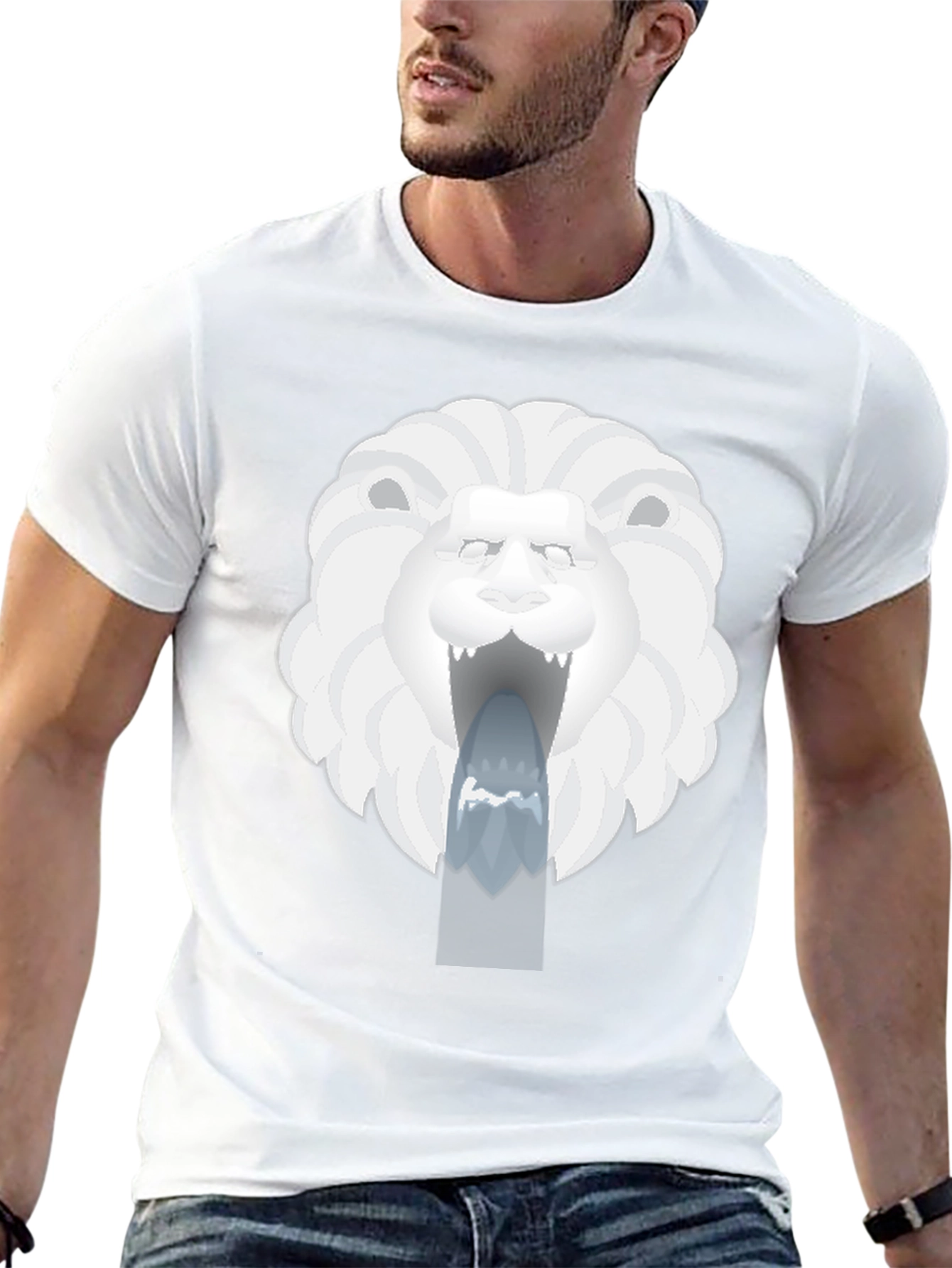 Lion Head Graphic Print Black T-Shirt