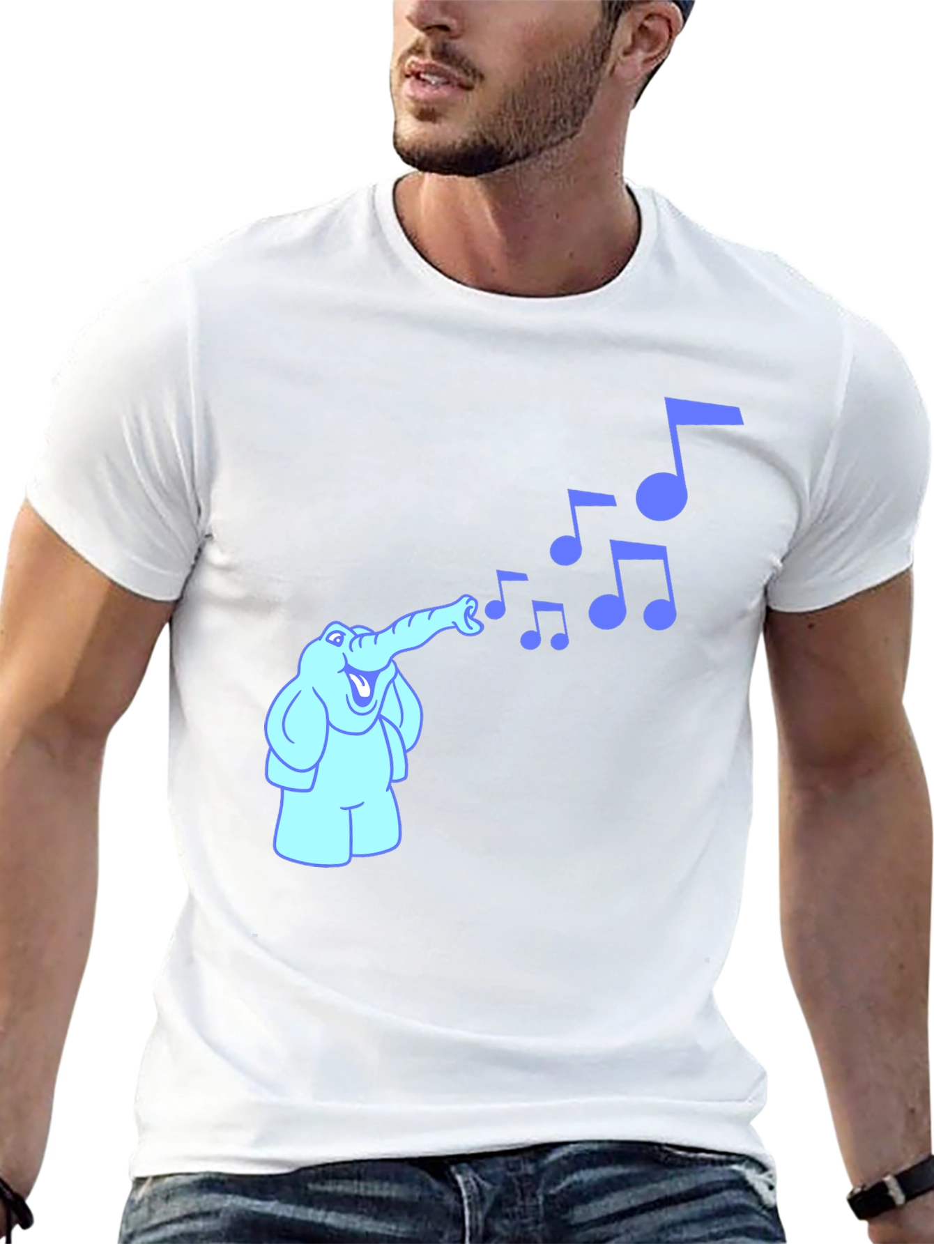 Musical Elephant Graphic Tee - Black Cotton Shirt