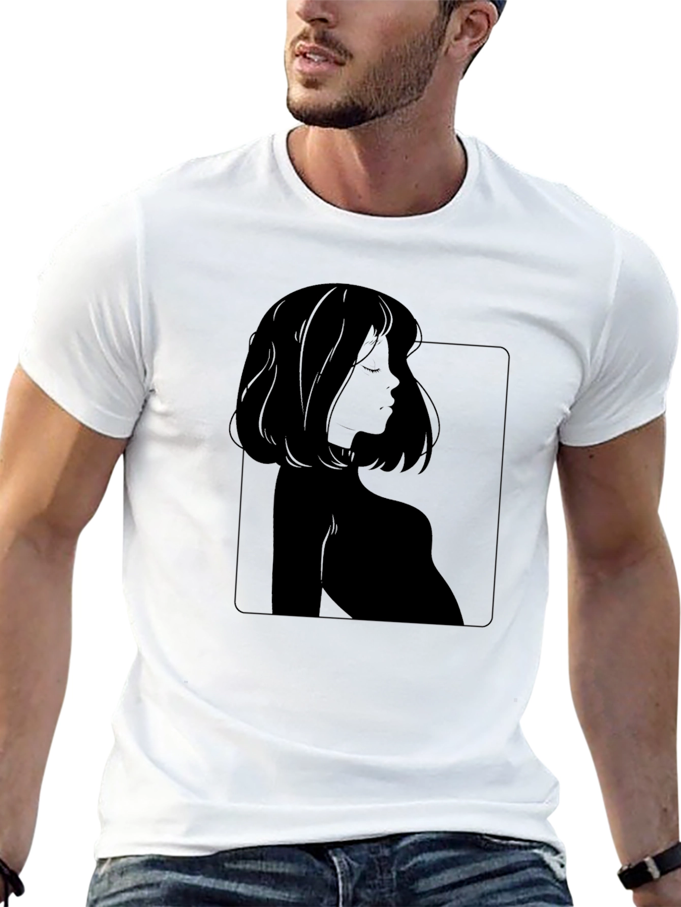 Minimalist Woman Portrait Black T-Shirt