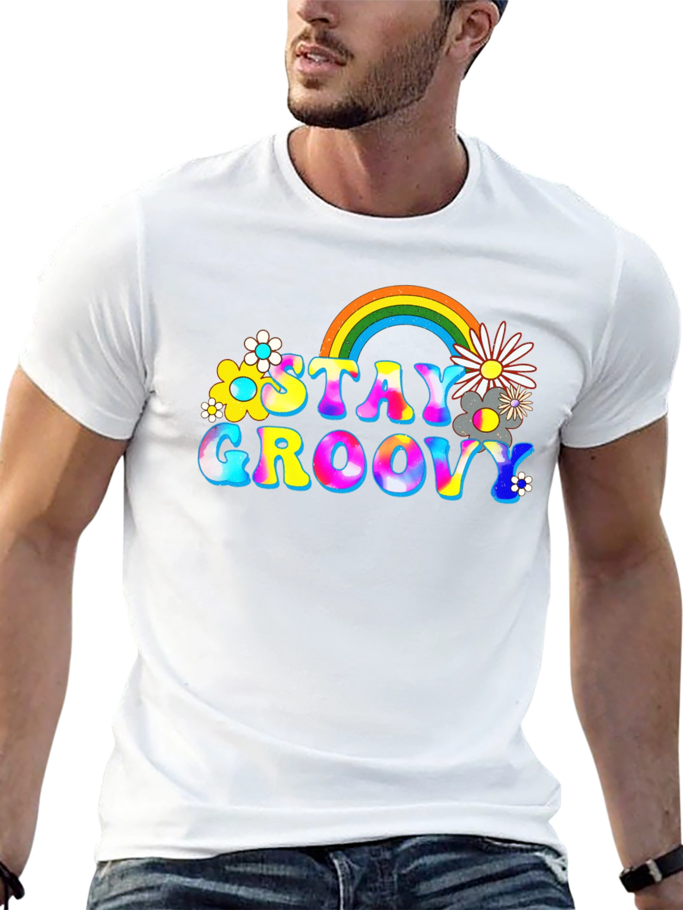 Stay Groovy Rainbow Graphic Tee - Retro Vibes