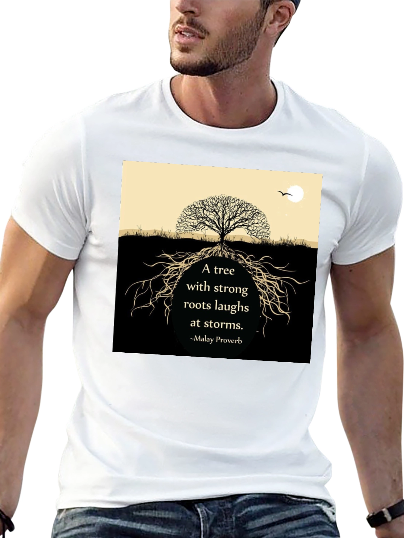 Tree Roots Laughs At Storms Black T-Shirt