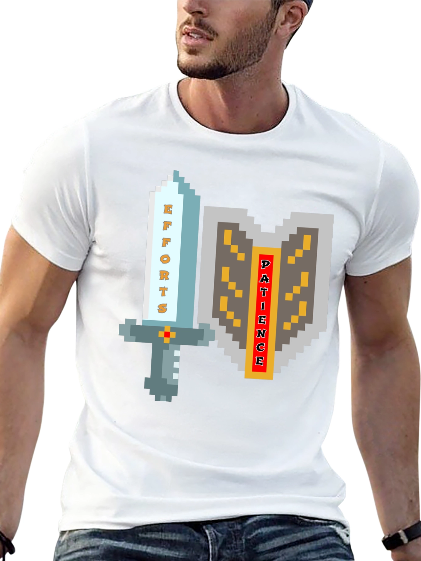 Pixel Art Sword & Shield Mens Black T-Shirt