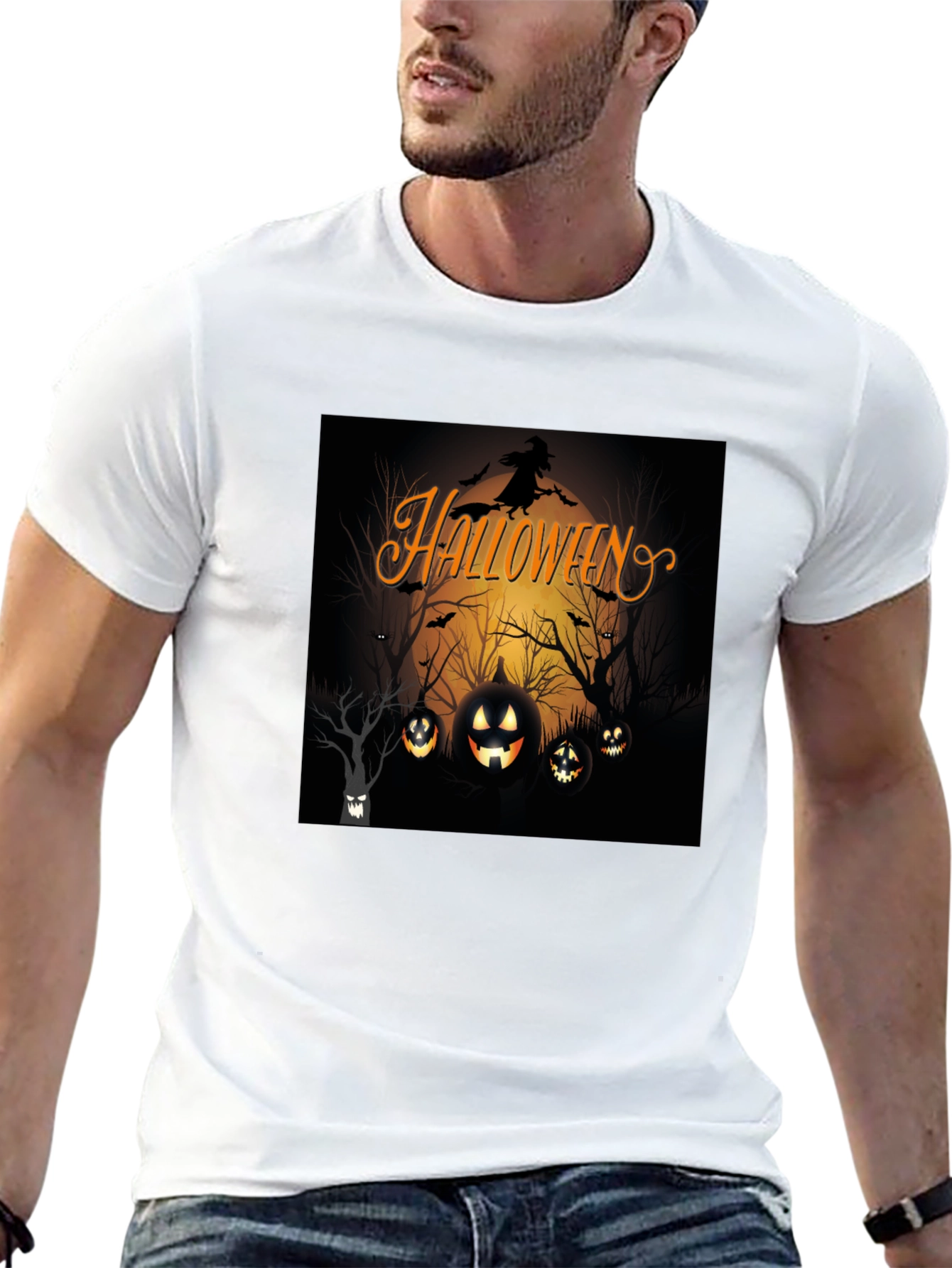Halloween Witch and Pumpkins Black T-Shirt