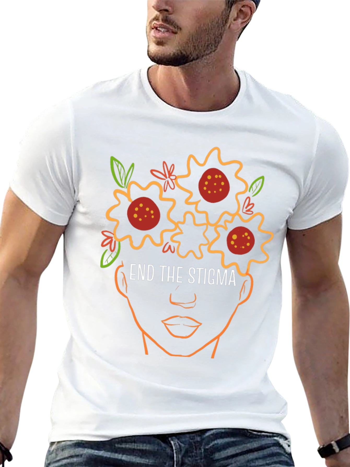 End The Stigma Floral Outline T-Shirt