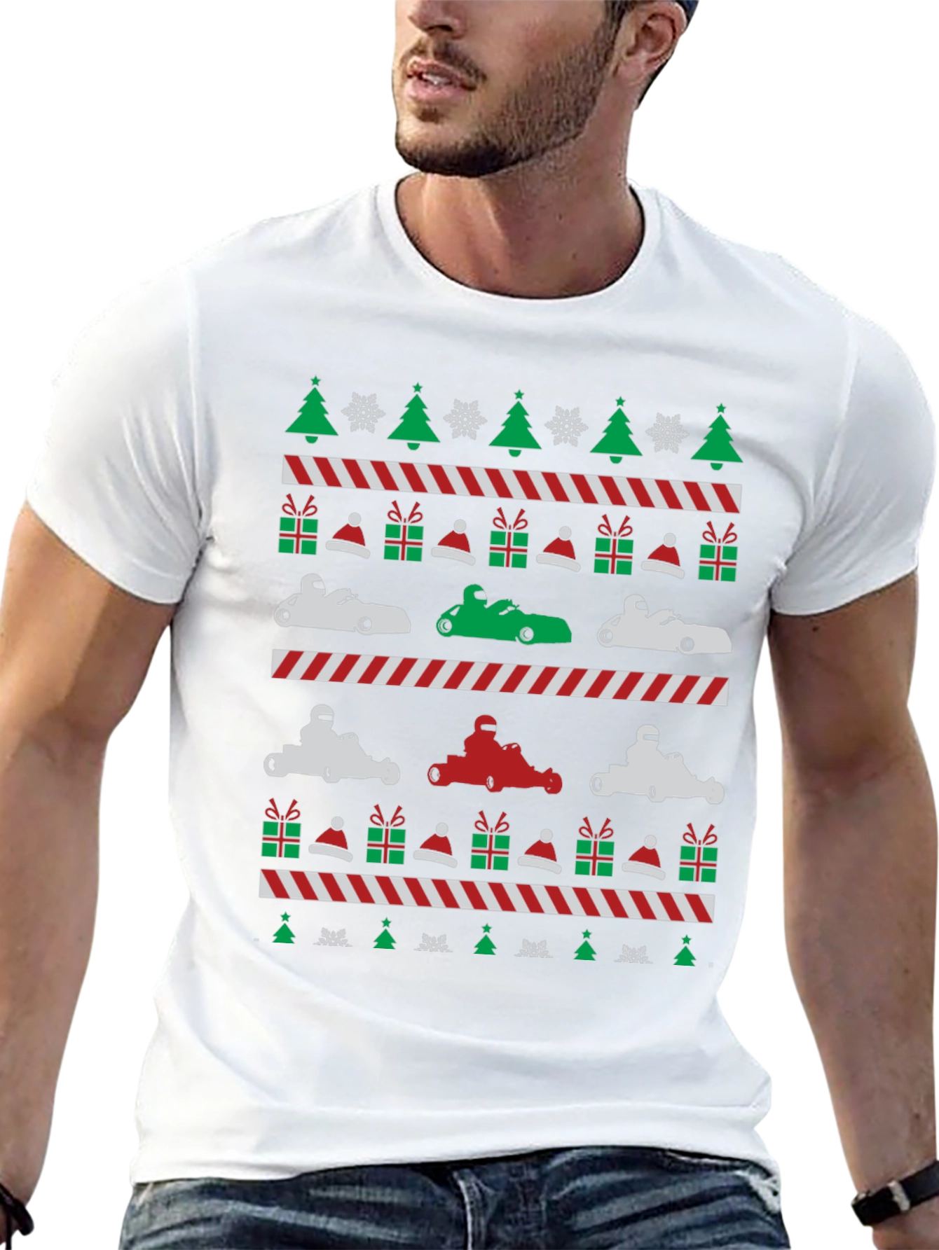 Kart Racing Christmas Pattern T-Shirt