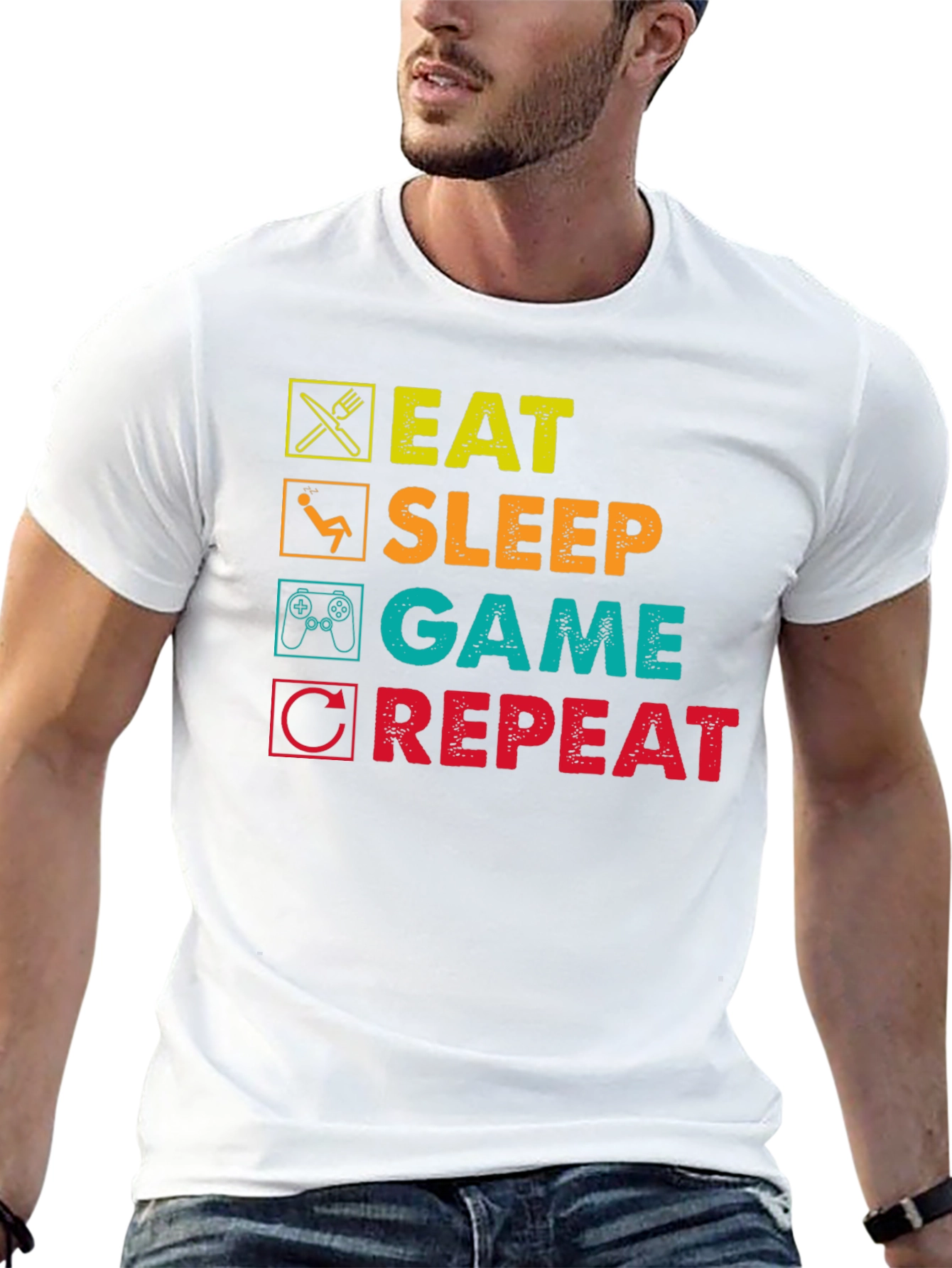 Eat Sleep Game Repeat Graphic T-Shirt - Black