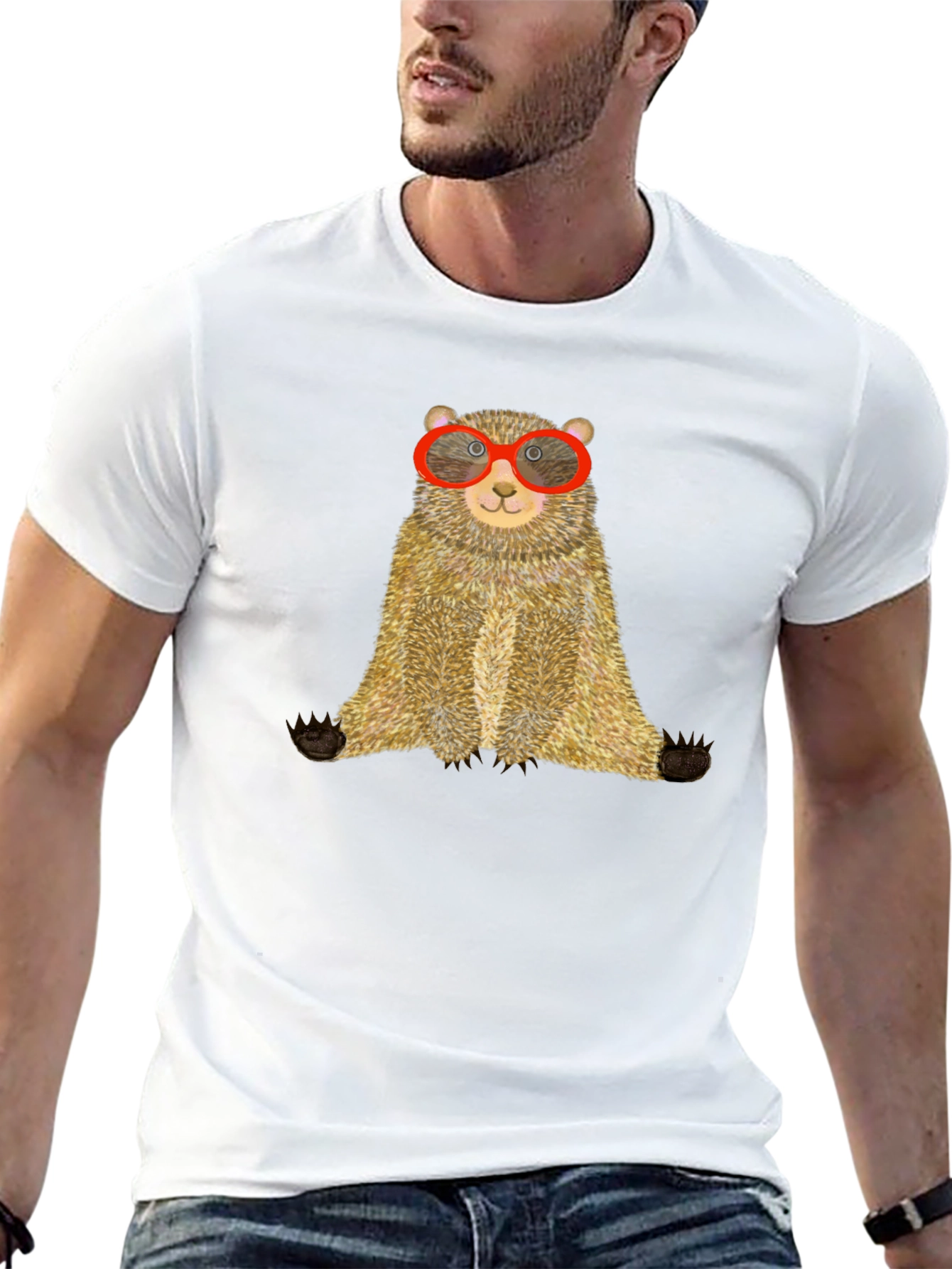 Bear with Glasses Black Tee - Unique Graphic T-Shirt