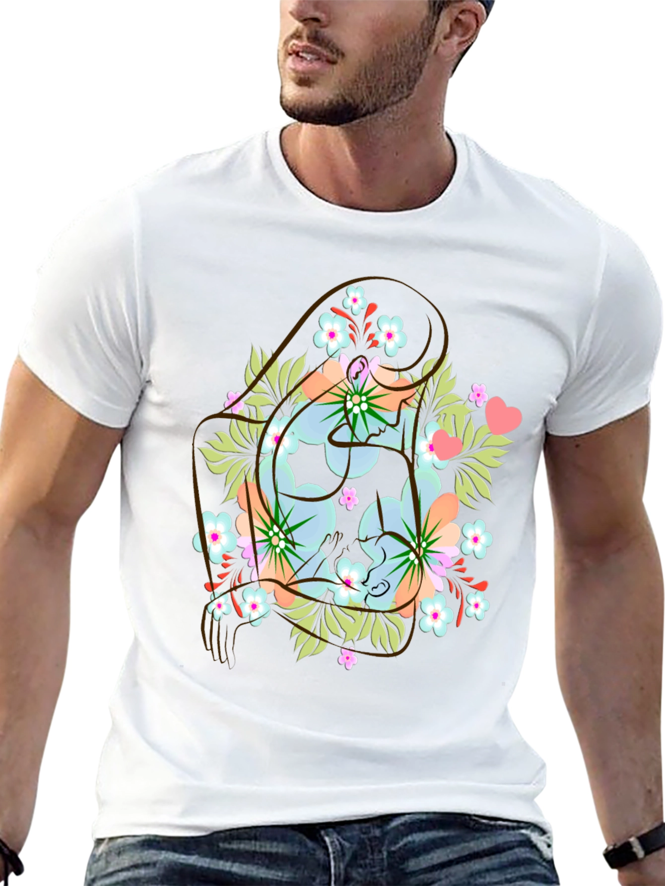 Floral Yin Yang Mens Graphic Tee - Black