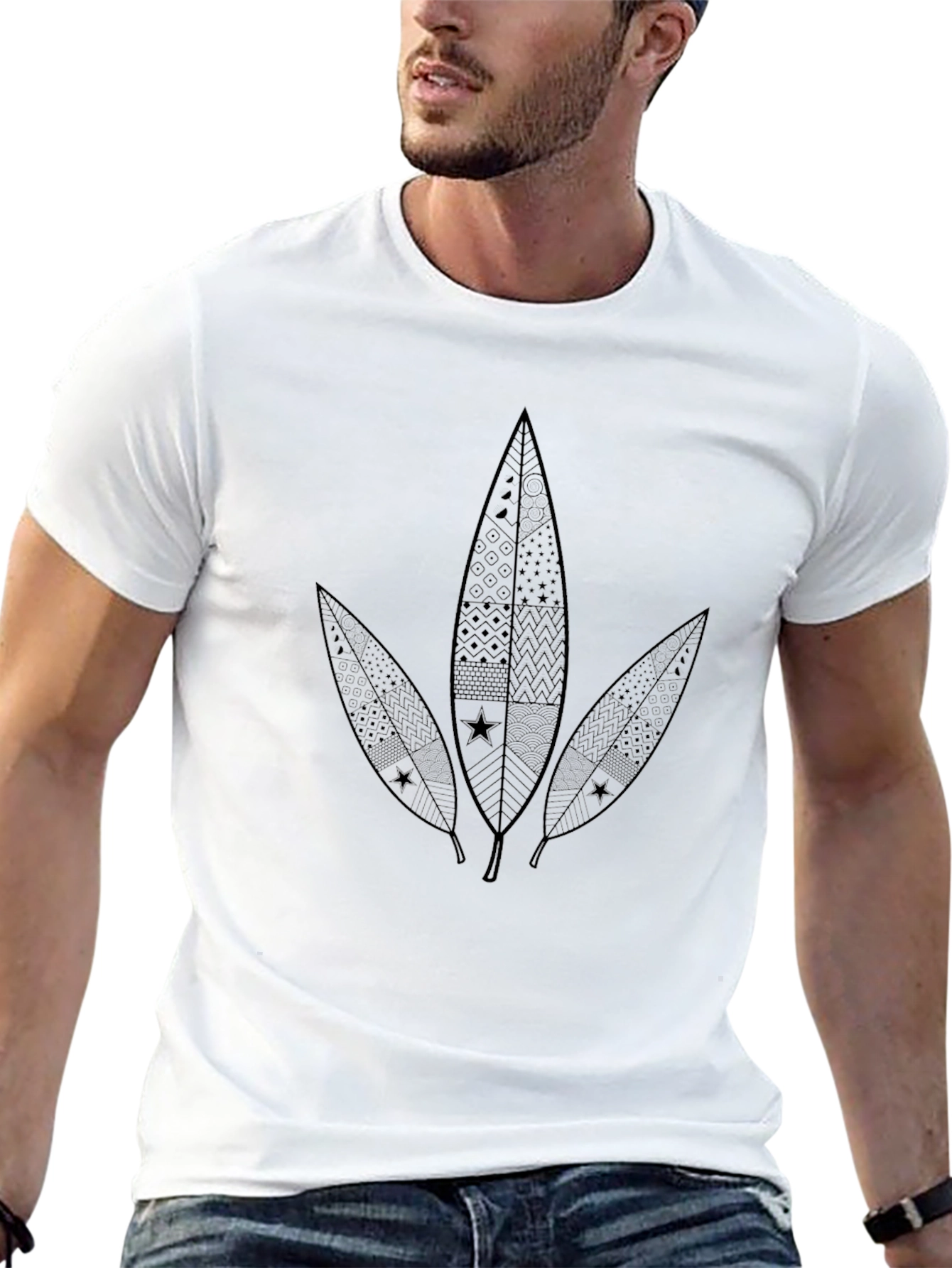Leaf Pattern Black T-Shirt