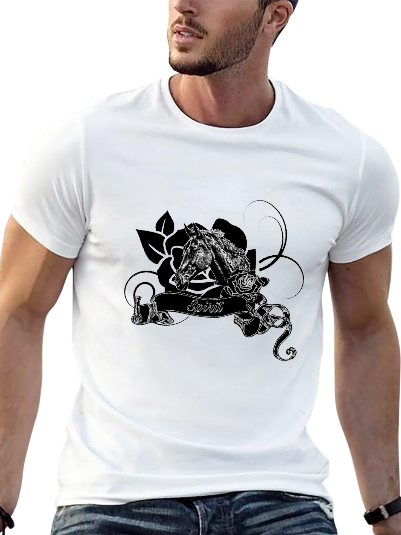Spirit Horse Graphic Tee - Black Cotton Blend