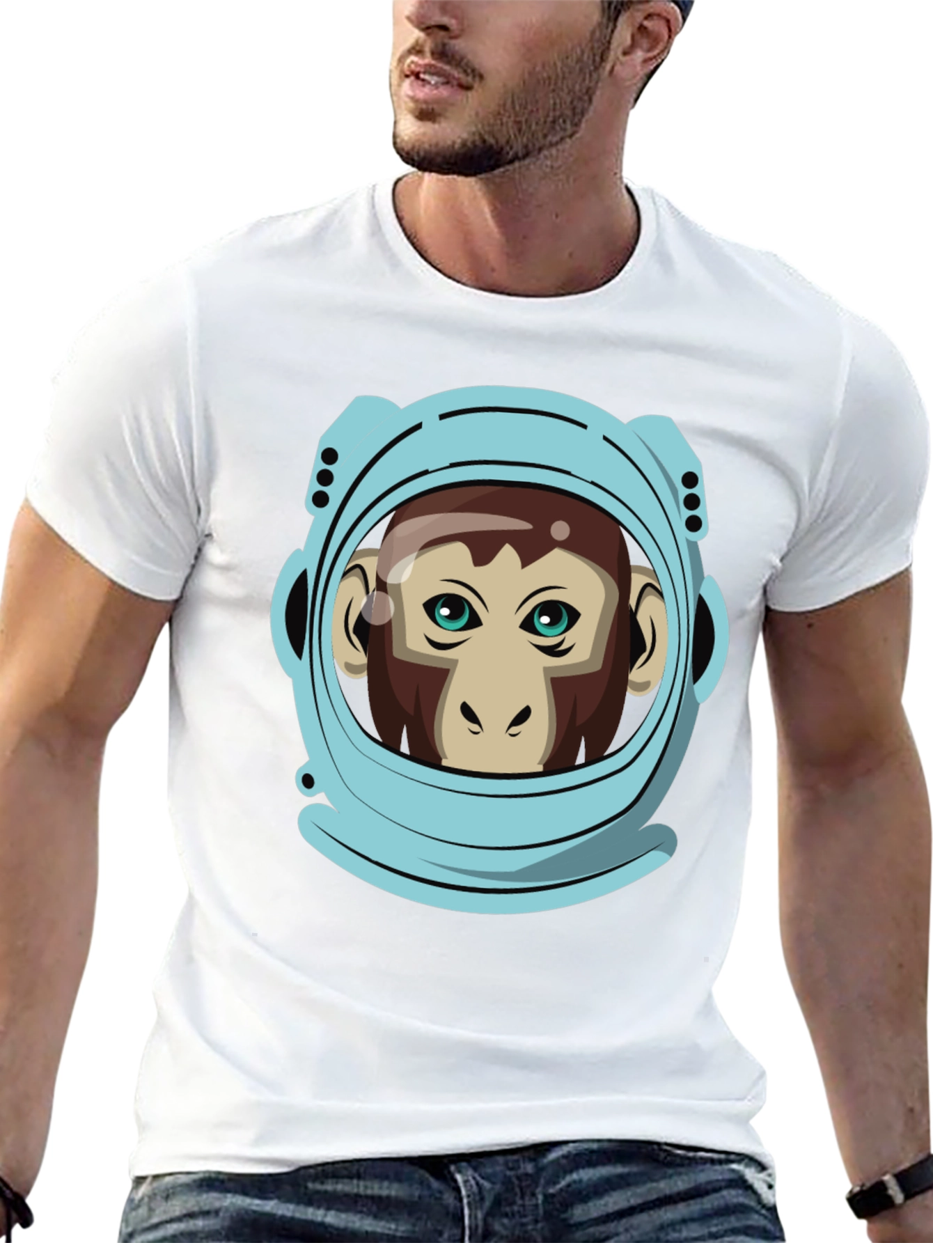 Astronaut Monkey Graphic T-Shirt - Crew Neck Black