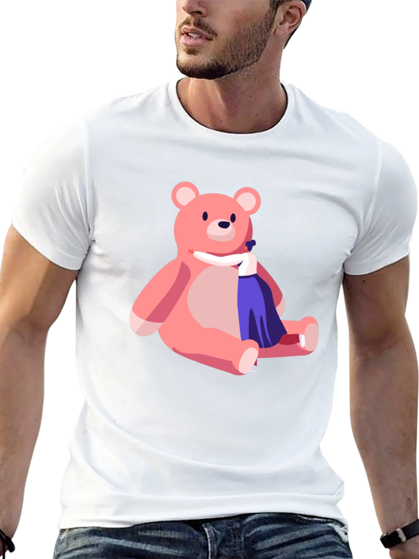 Cute Cartoon Bear Graphic Black T-Shirt
