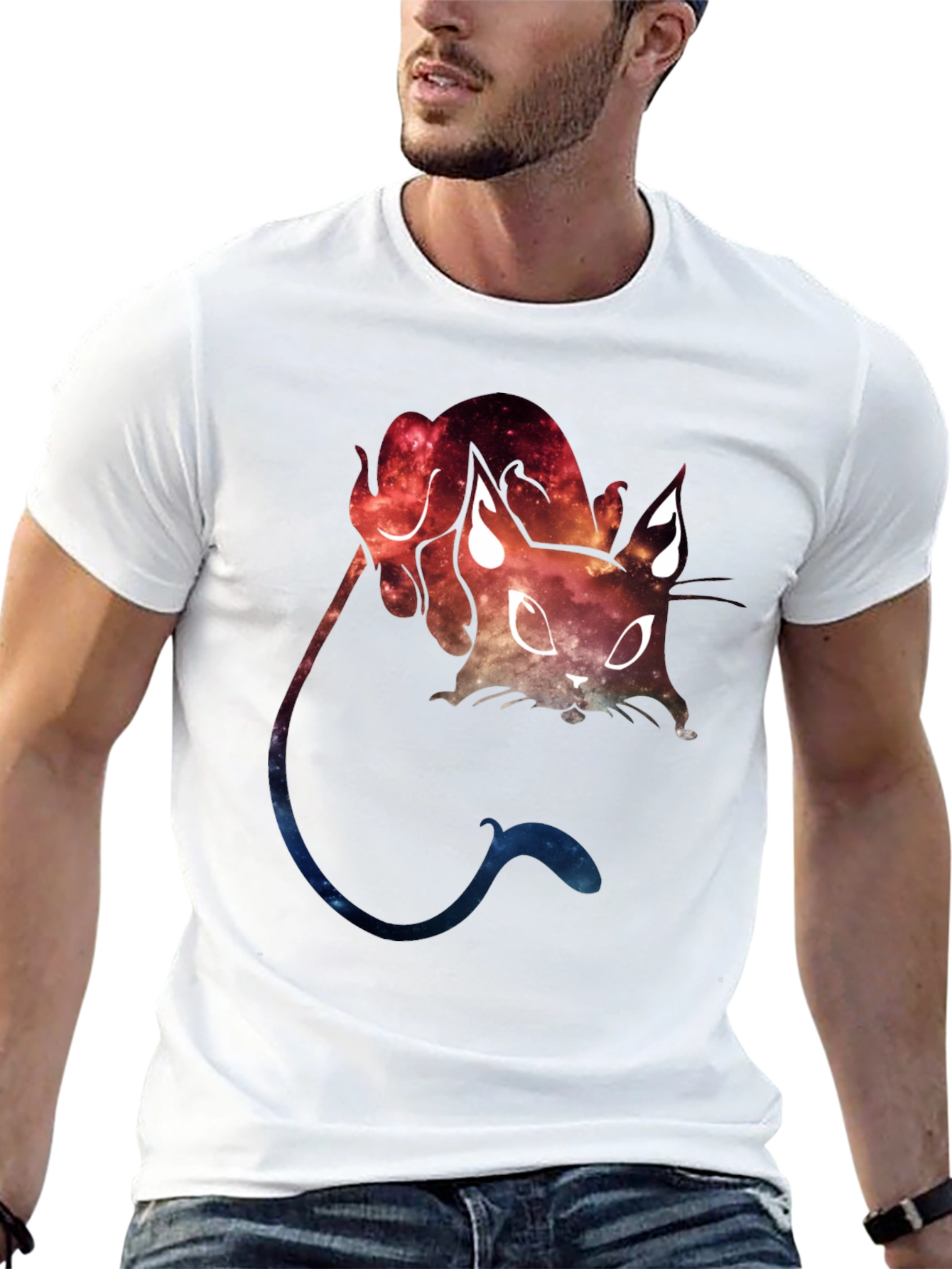 Galaxy Cat Graphic Tee - Cosmic Feline T-Shirt