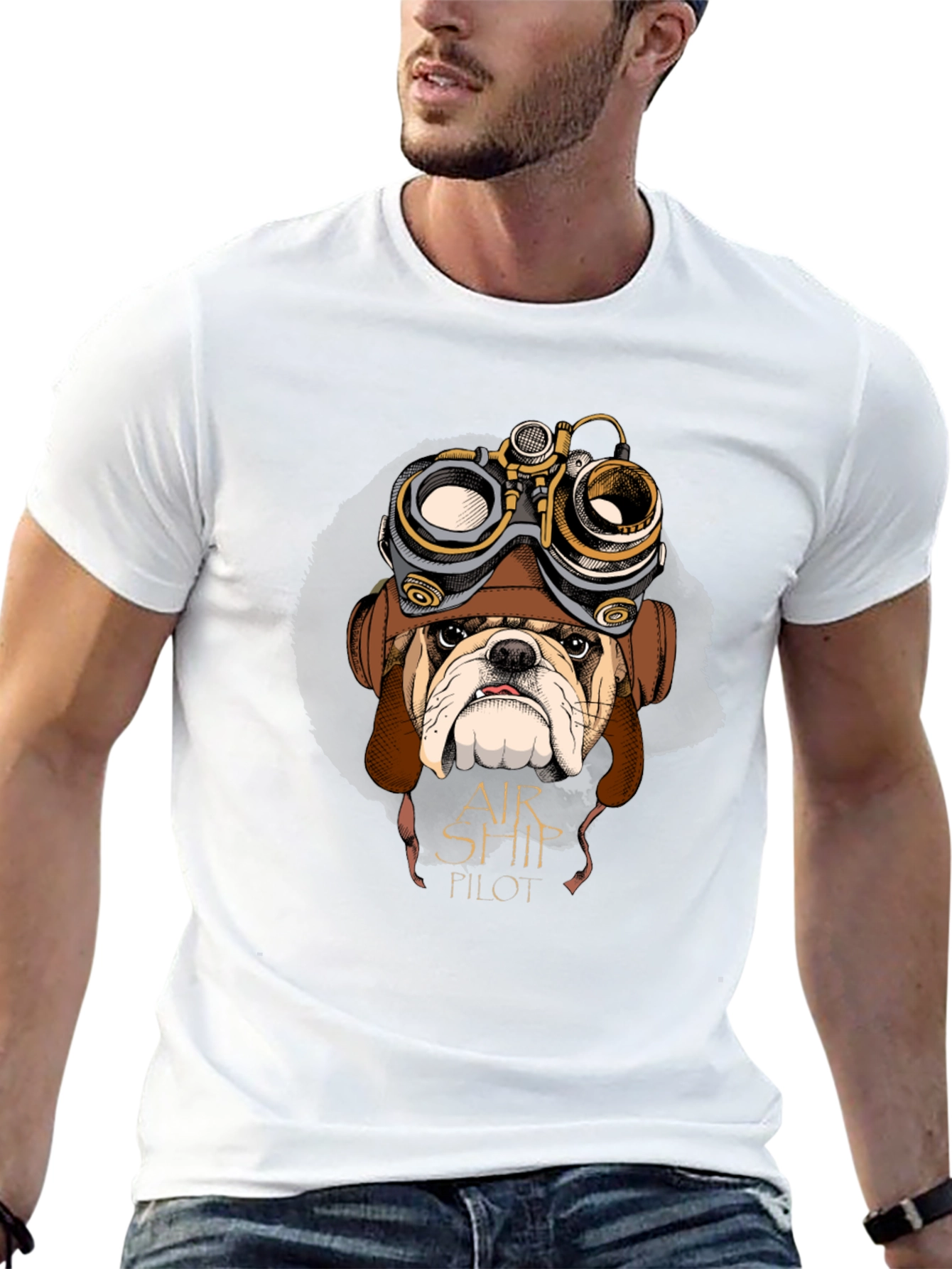 Airship Pilot Bulldog Graphic T-Shirt - Unique Design