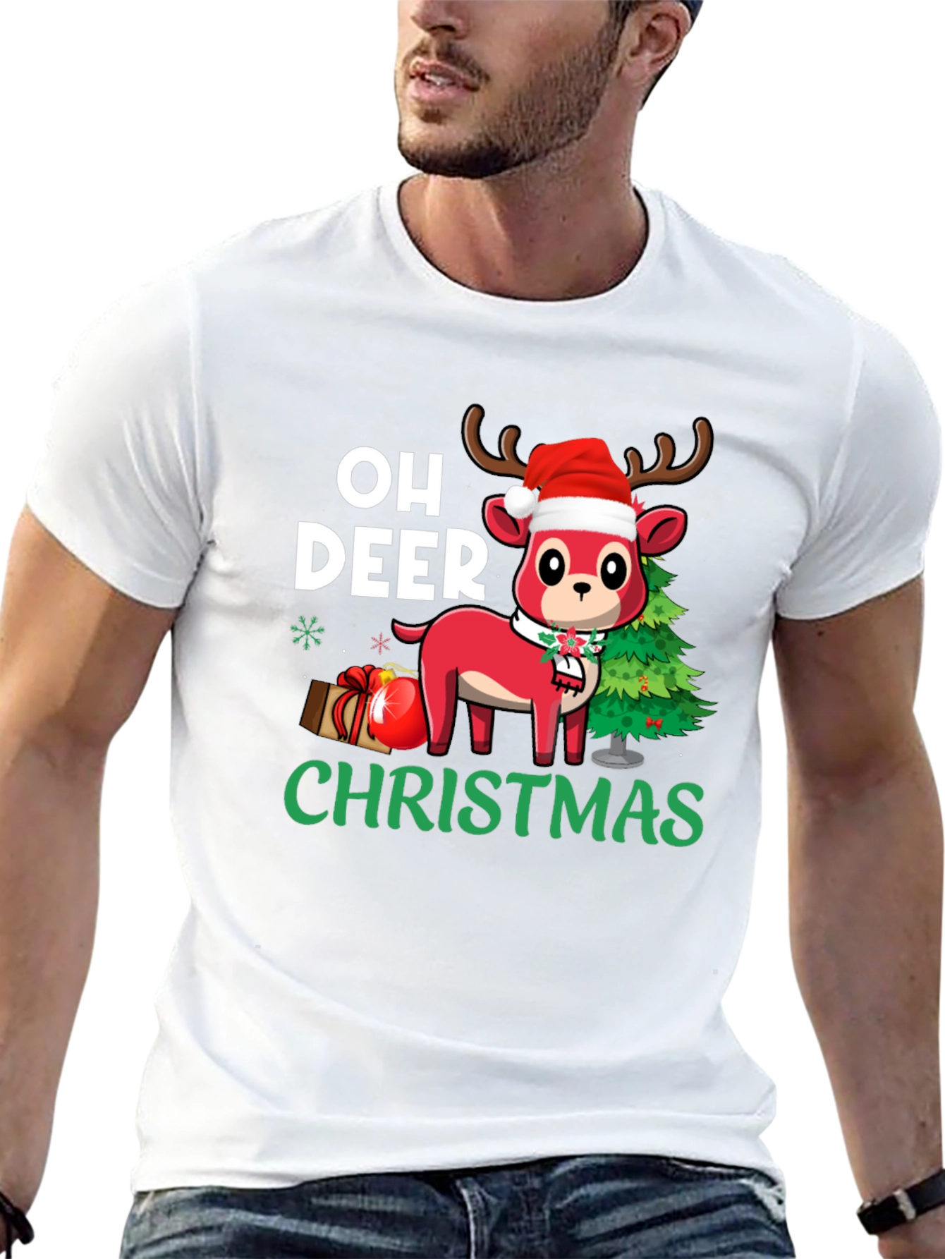 Oh Deer Christmas Black T-Shirt