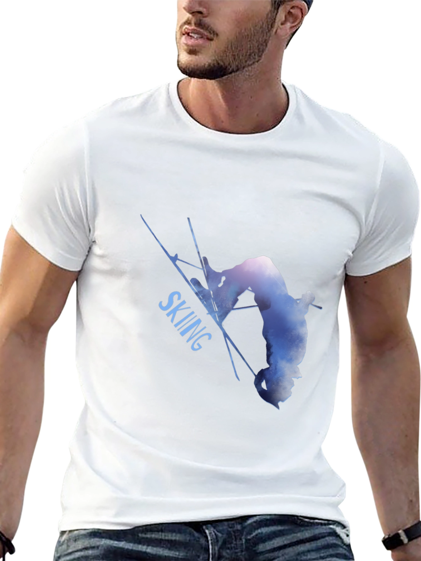 Skiing Silhouette Graphic Tee - Black Cotton Blend Shirt