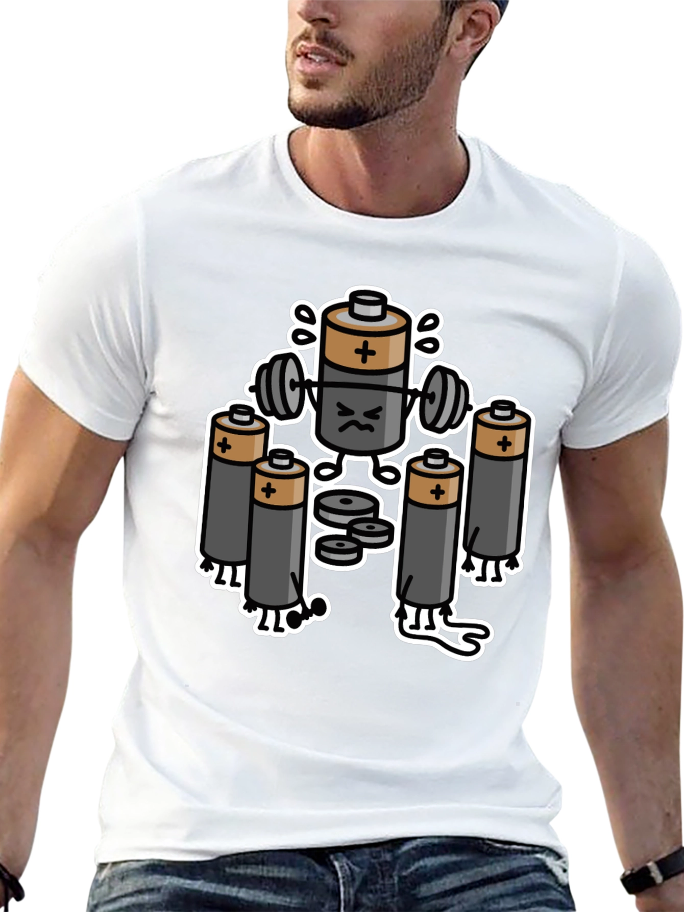 Funny Battery Gym Workout Graphic T-Shirt