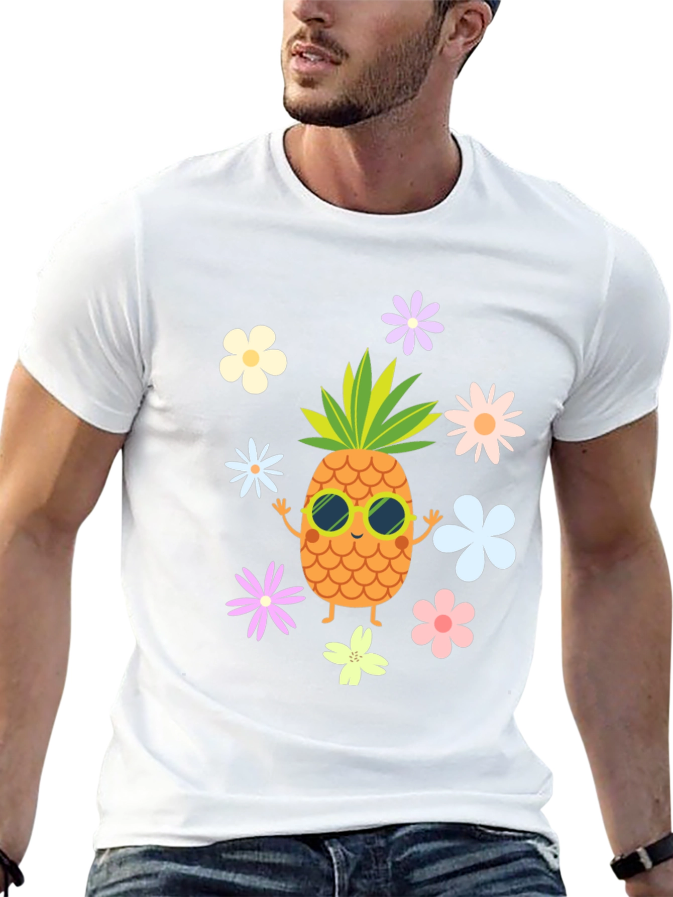 Tropical Pineapple Flower Graphic T-Shirt