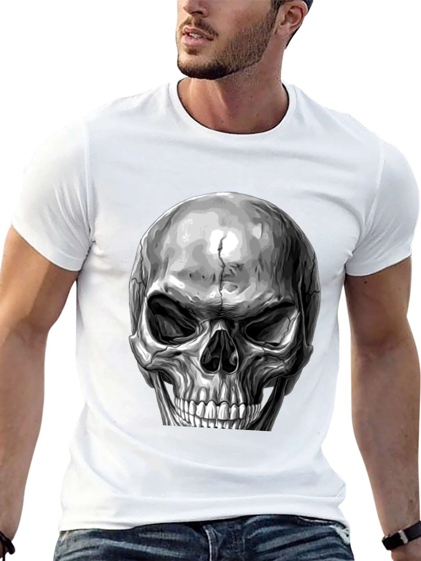 Skull Graphic Print T-Shirt - Black