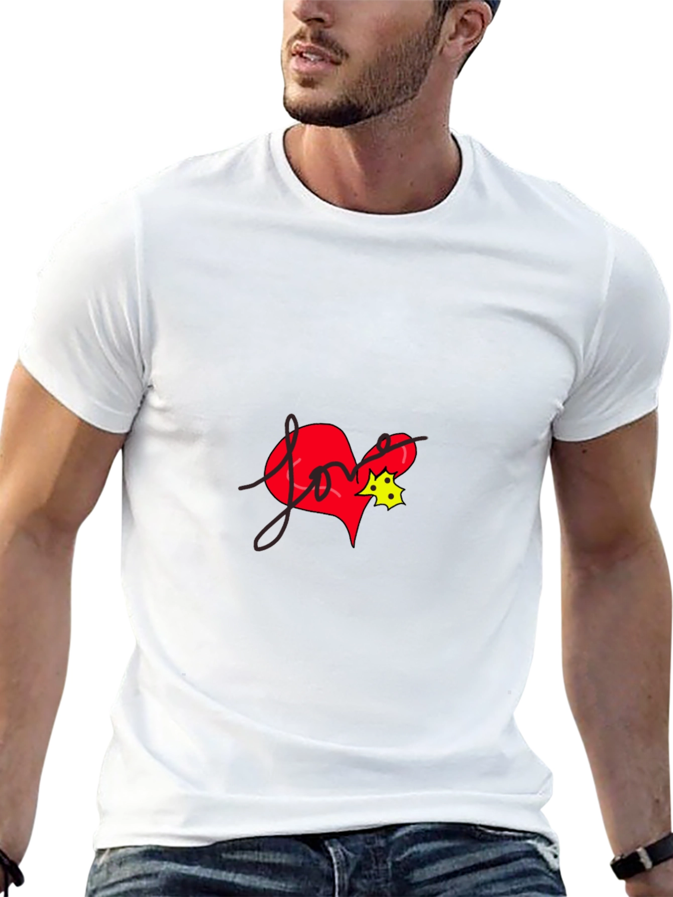 Love Heart Graphic Tee - Black Casual T-Shirt