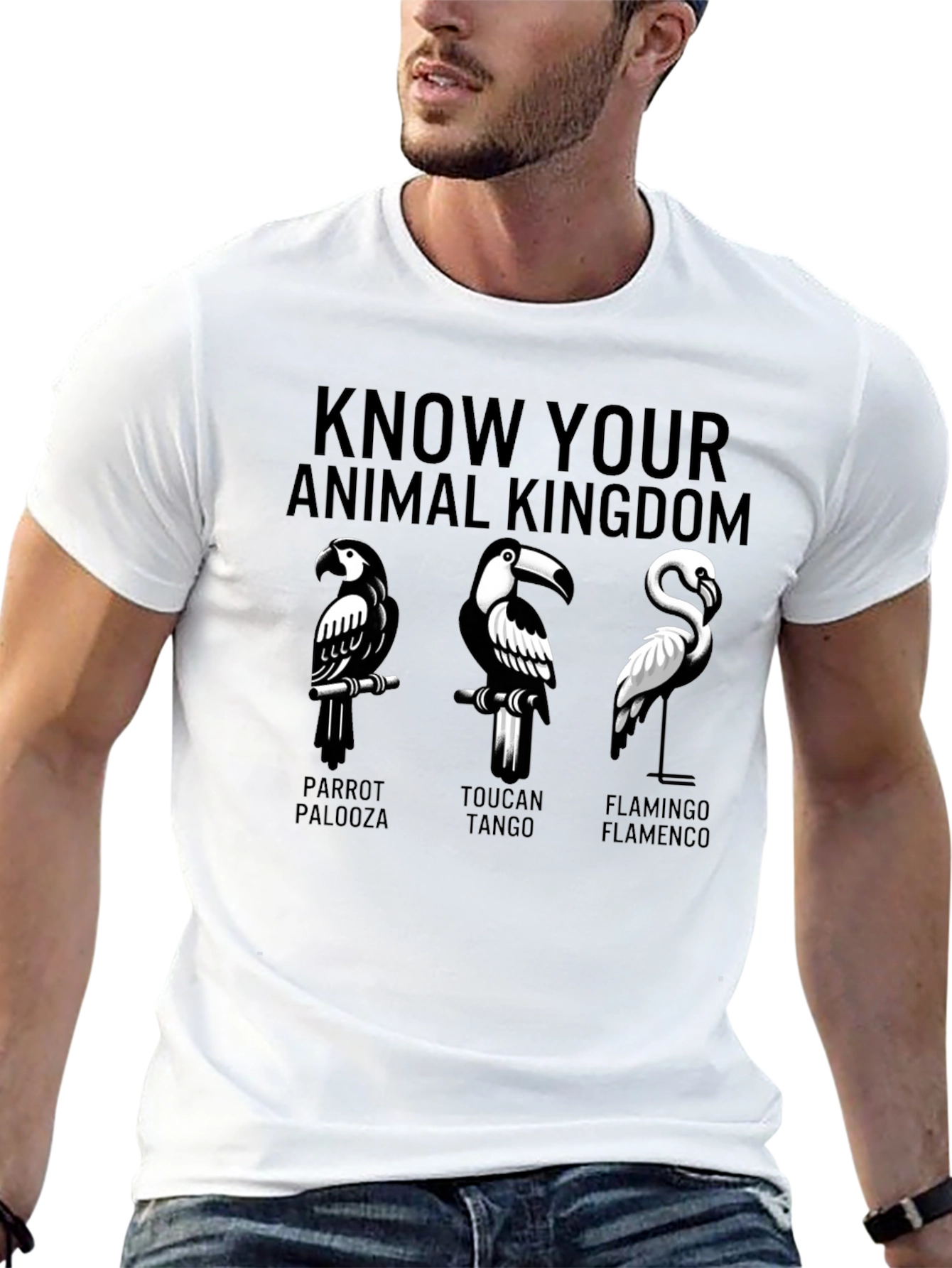 Animal Kingdom Graphic T-Shirt - Parrot Toucan Flamingo