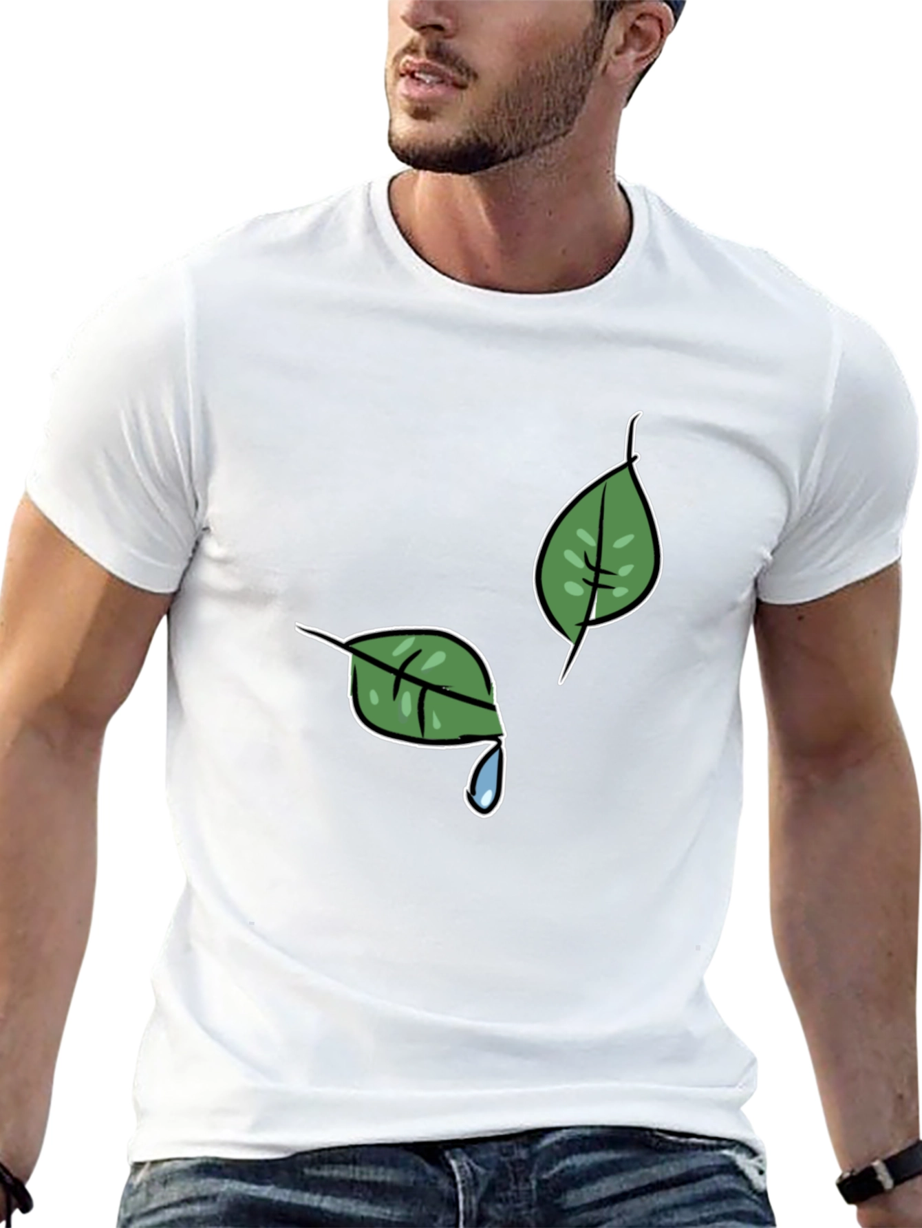 Nature-Themed Black T-Shirt with Leaf Graphic