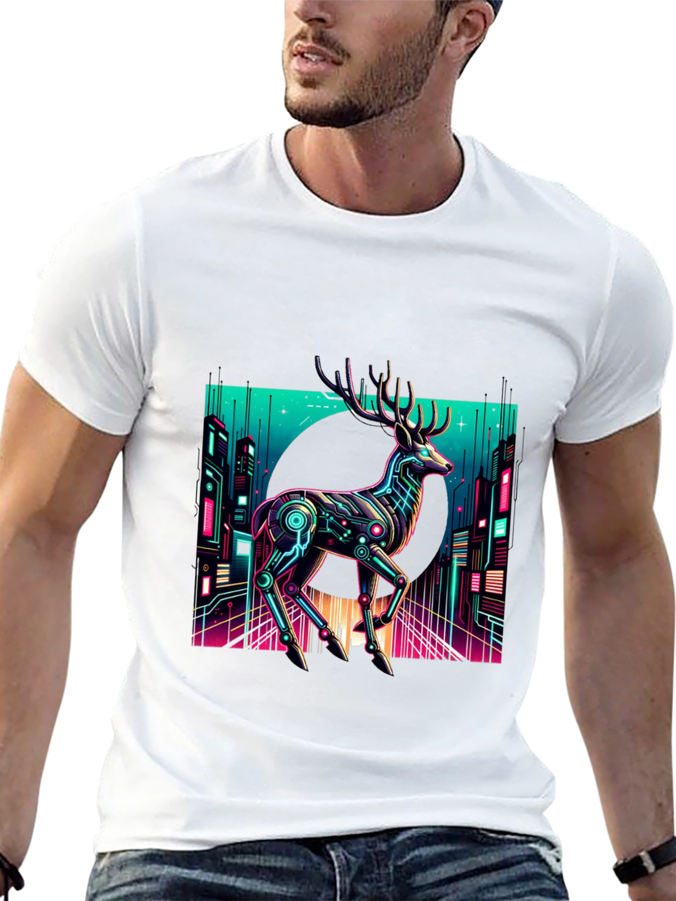 Cyberpunk Deer Graphic Tee - Black
