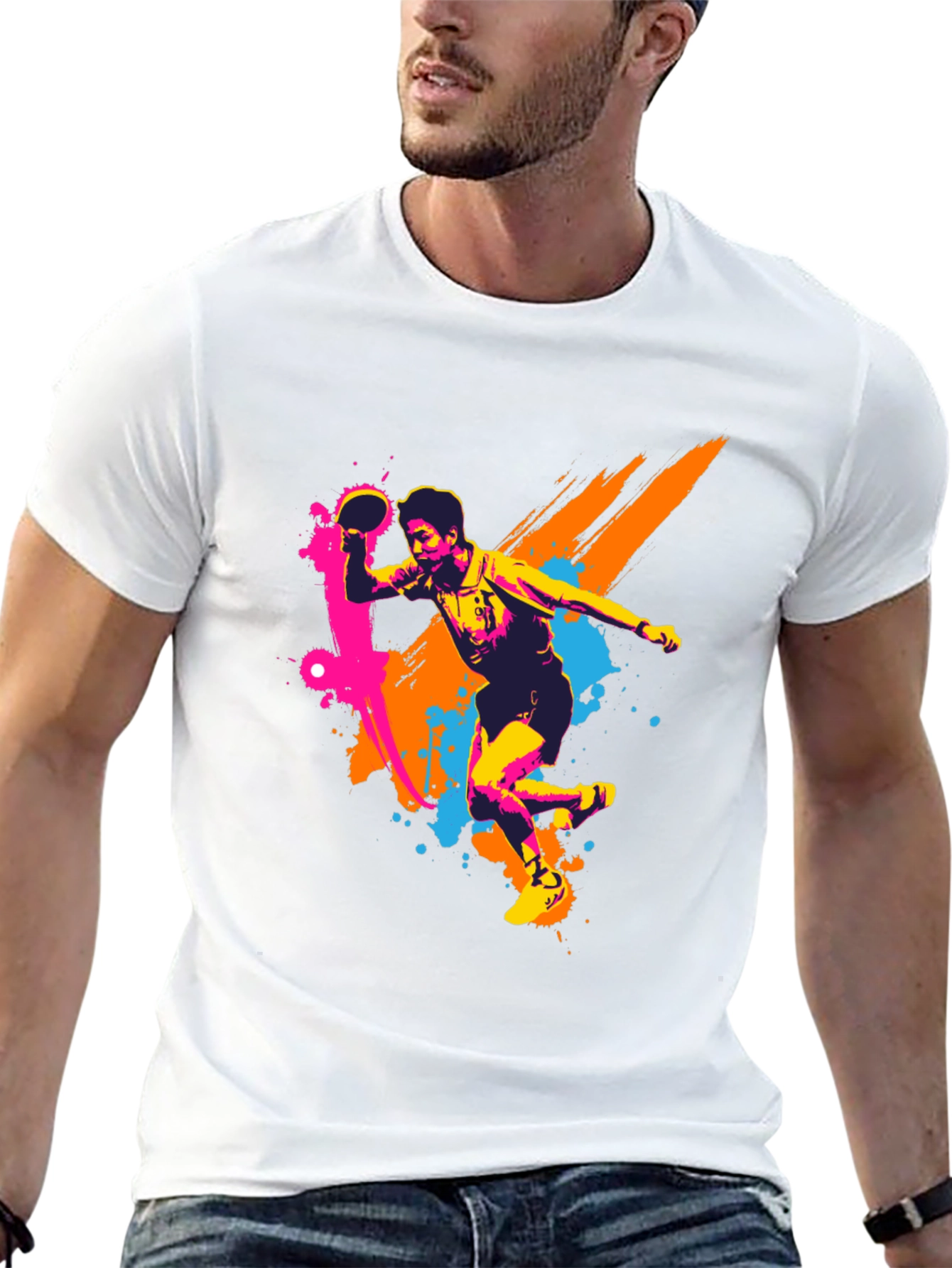 Ping Pong Player Graphic Black T-Shirt