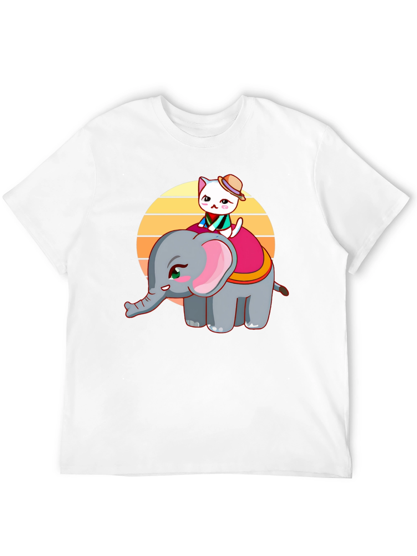 Cute Cartoon Graphic T-Shirt: Cat Riding Elephant