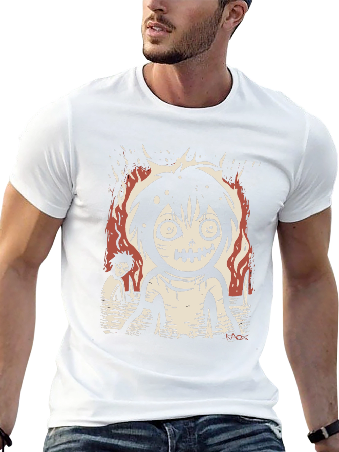 Cartoon Zombie Graphic Tee - Black Cotton