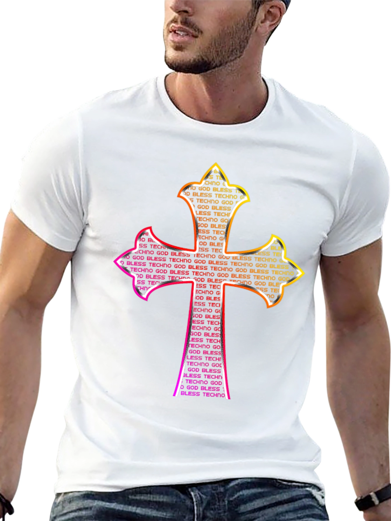 God Bless Techno Cross Graphic T-Shirt