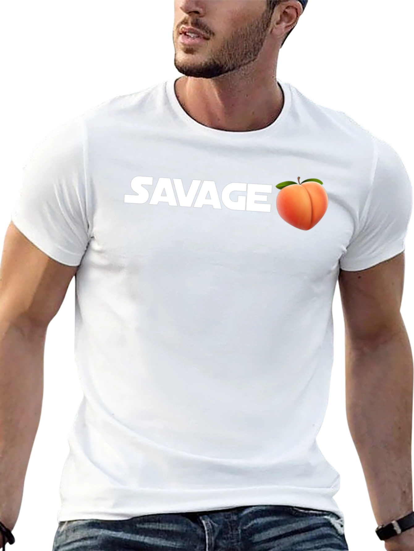 Savage Peach Graphic Tee - Black Cotton Casual T-Shirt