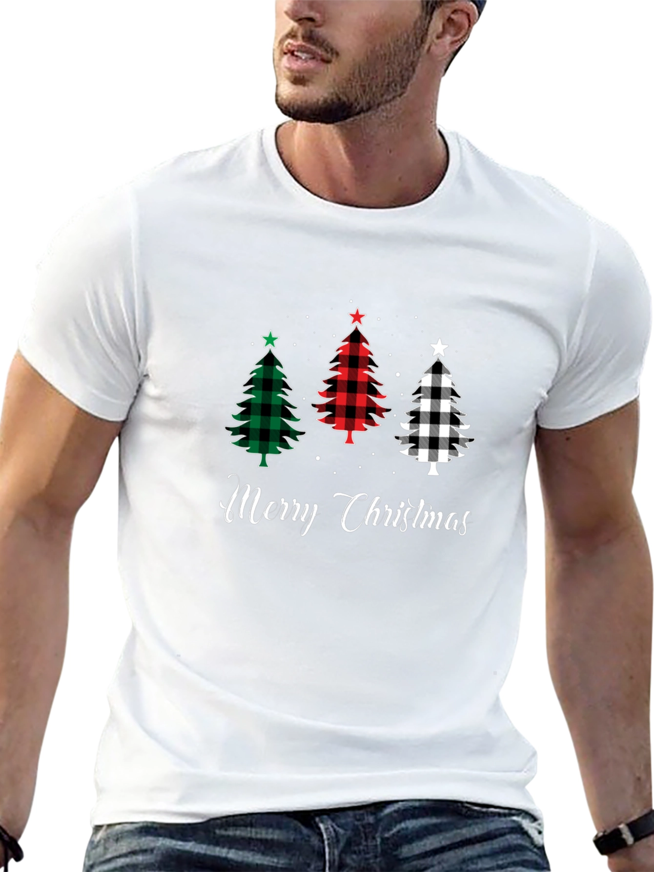 Merry Christmas Tree Plaid Graphic Tee