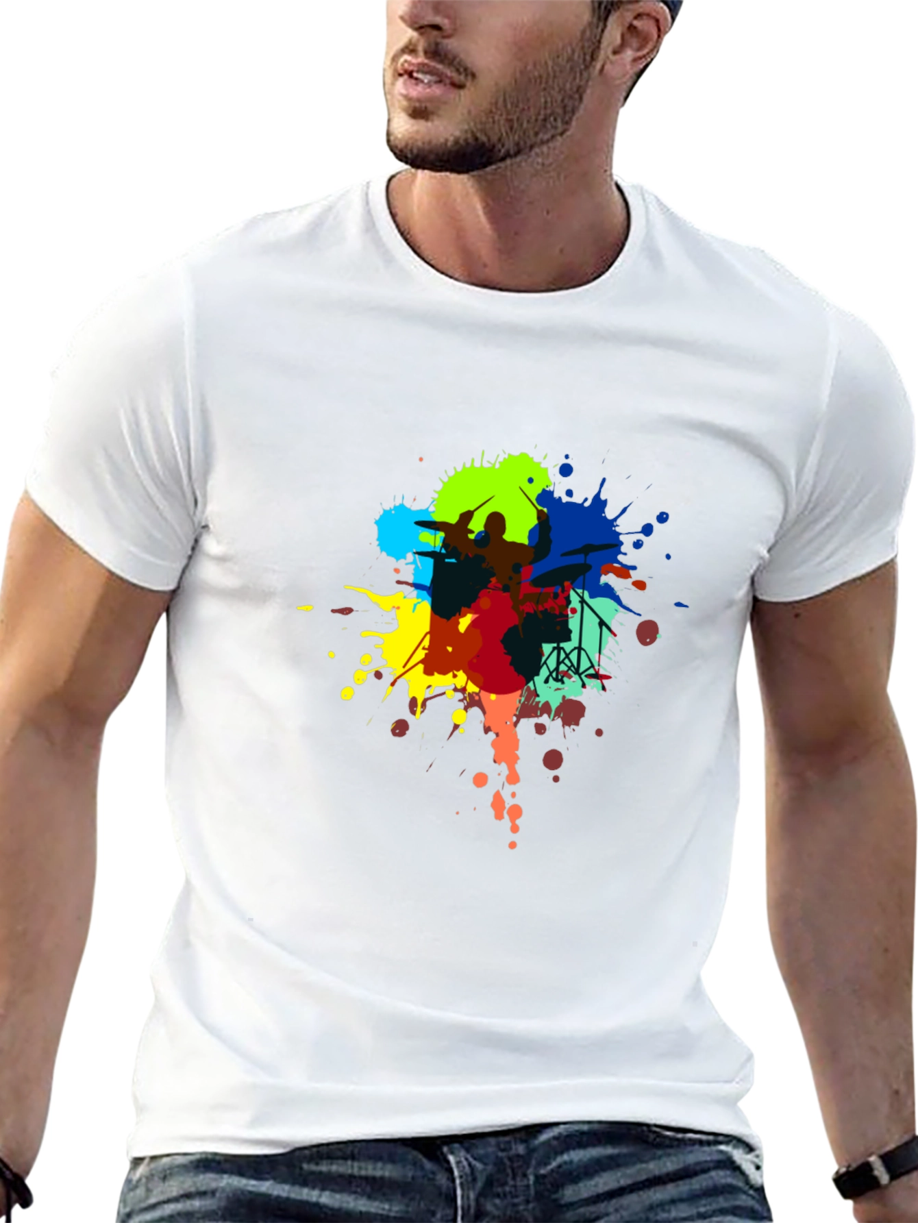 Drummer Paint Splatter Black T-Shirt