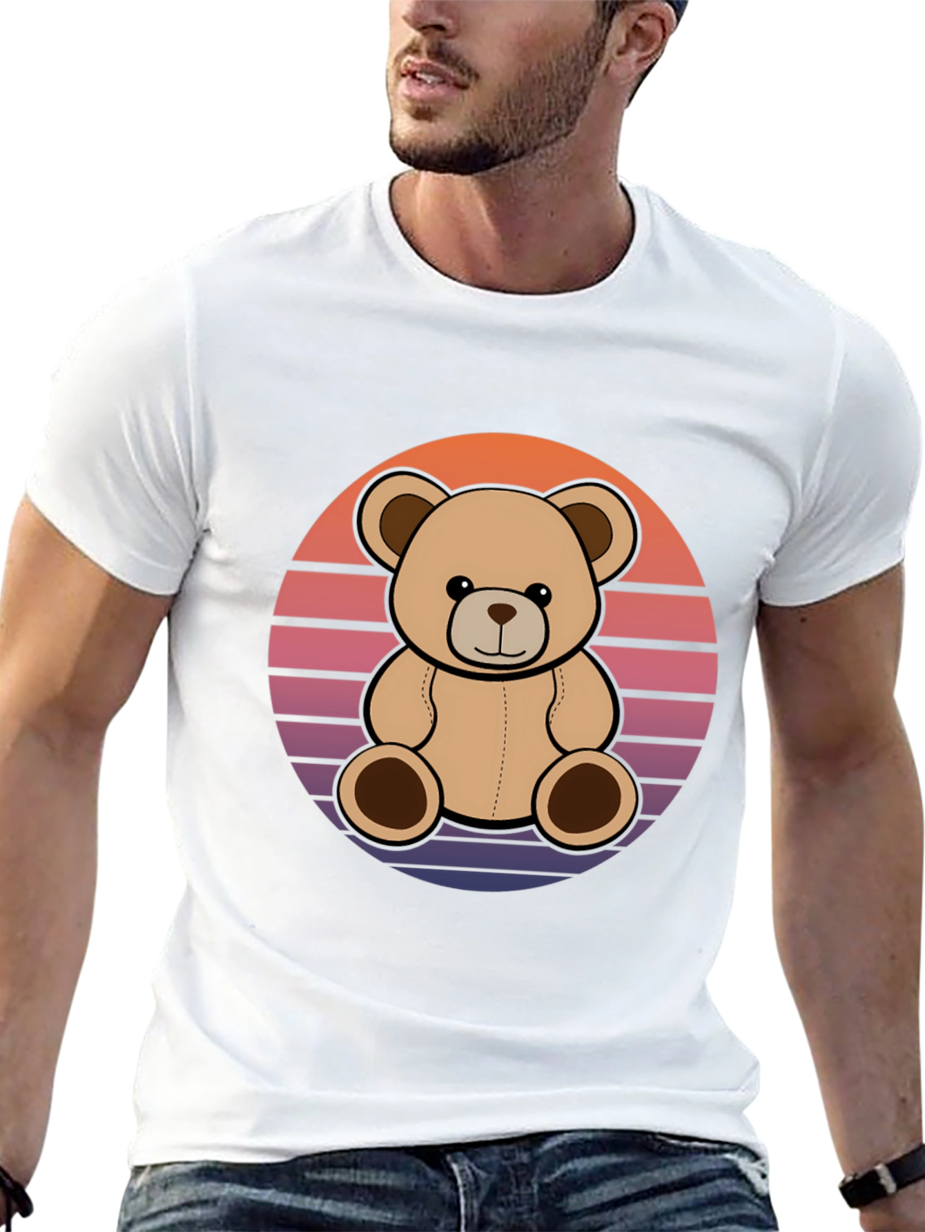 Retro Teddy Bear Black T-Shirt