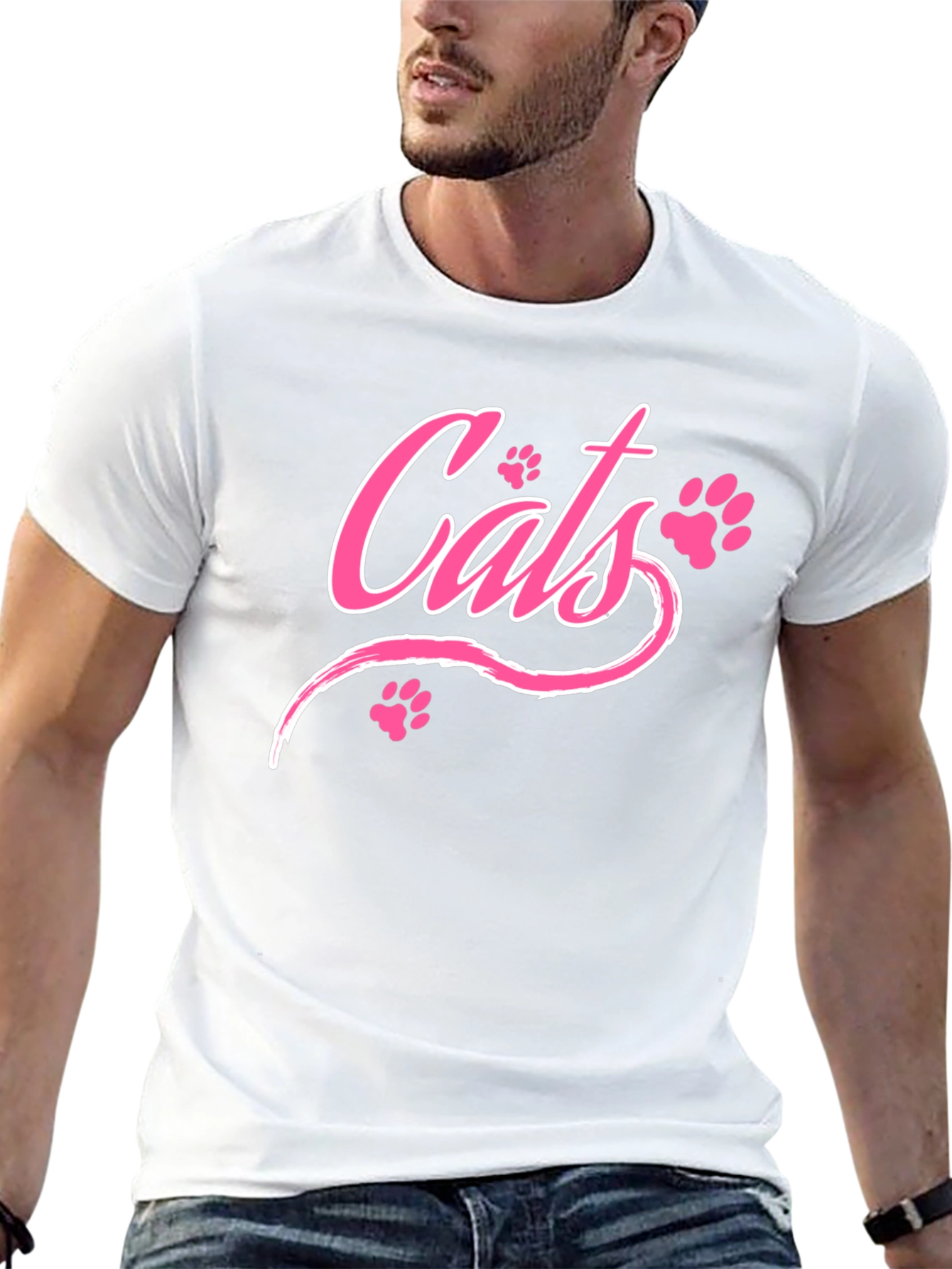 Cats Pink Print Black T-Shirt