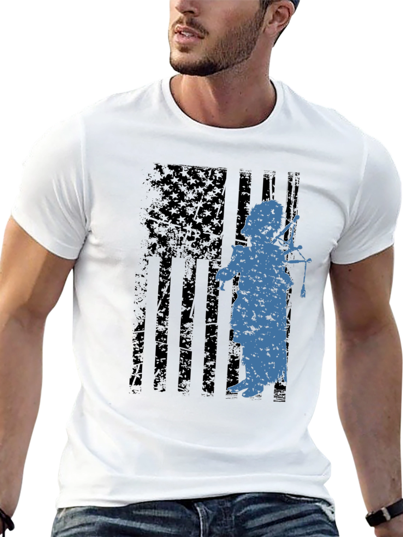 Distressed American Flag Bagpiper T-Shirt