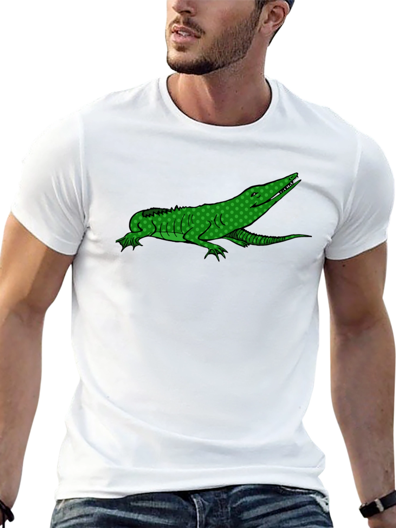Green Alligator Graphic Black T-Shirt