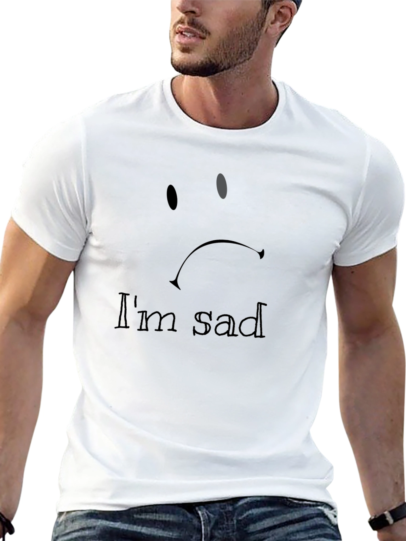 Sad Face Graphic Tee - Black Casual T-Shirt