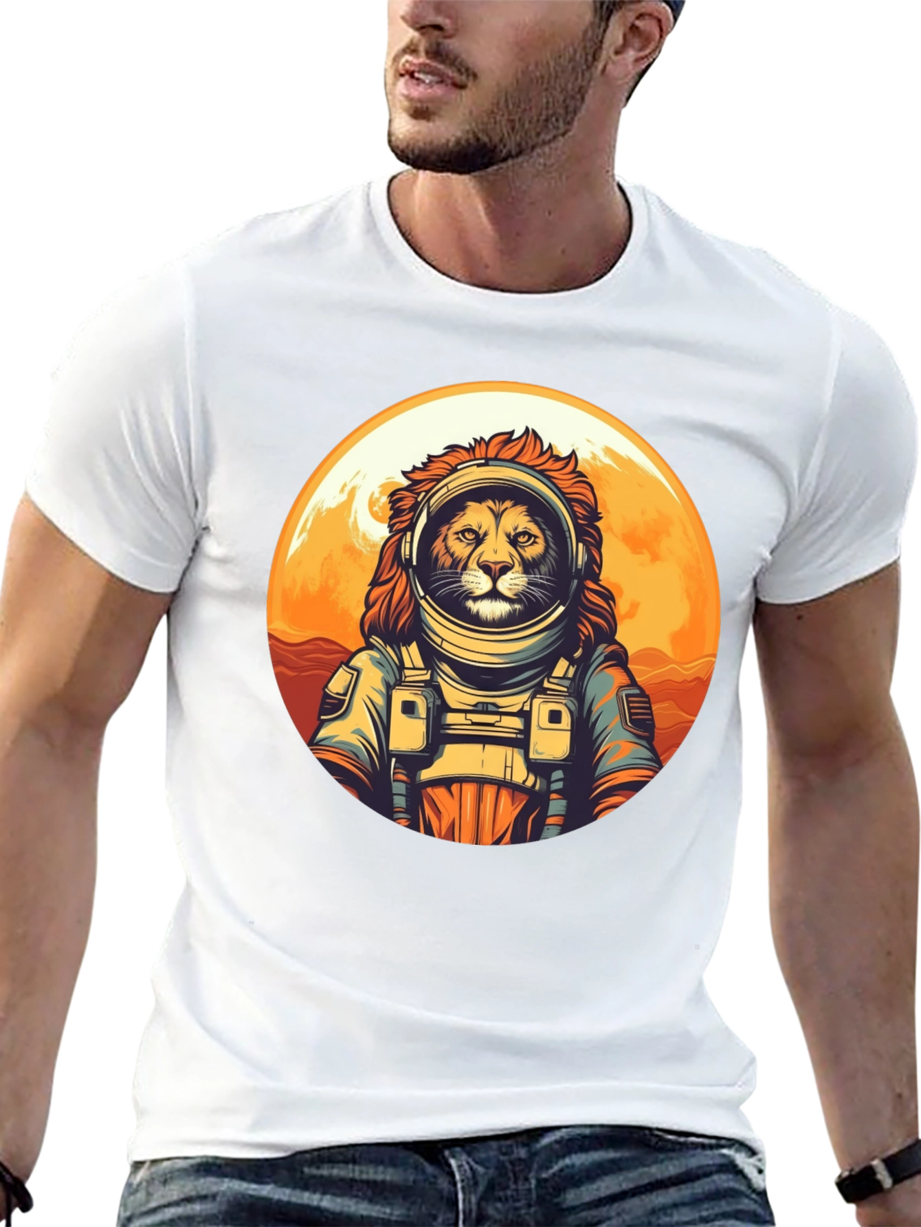 Lion Astronaut Graphic Tee - Space Adventure Shirt