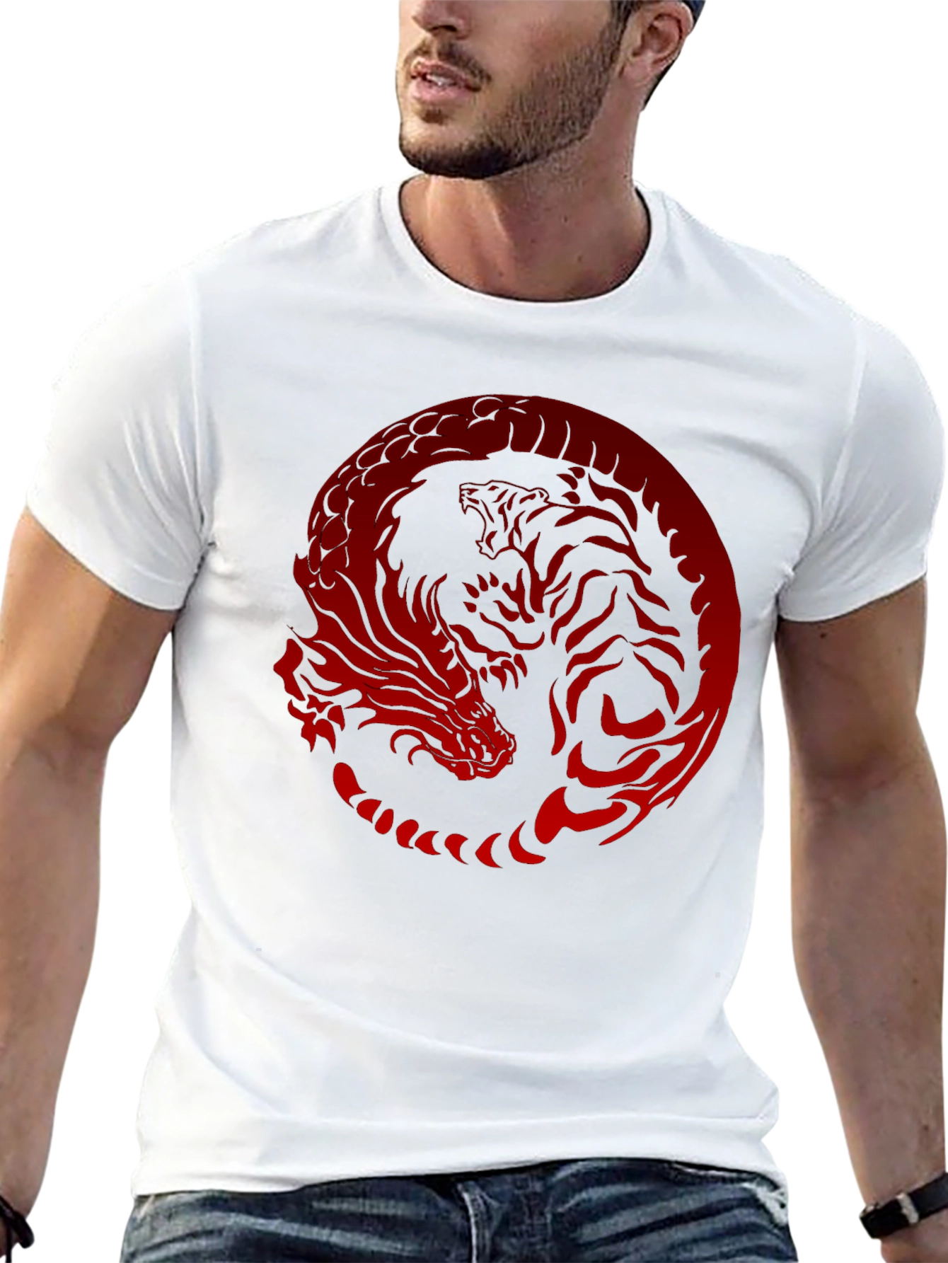 Dragon Tiger Yin Yang Graphic Tee - Black
