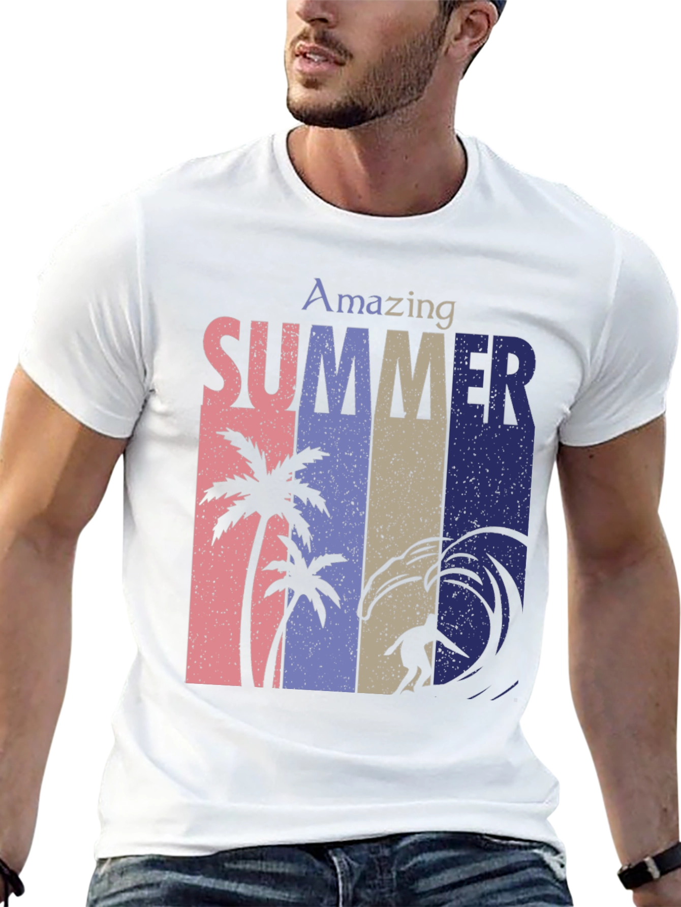Amazing Summer Graphic Tee - Surf & Palm Design