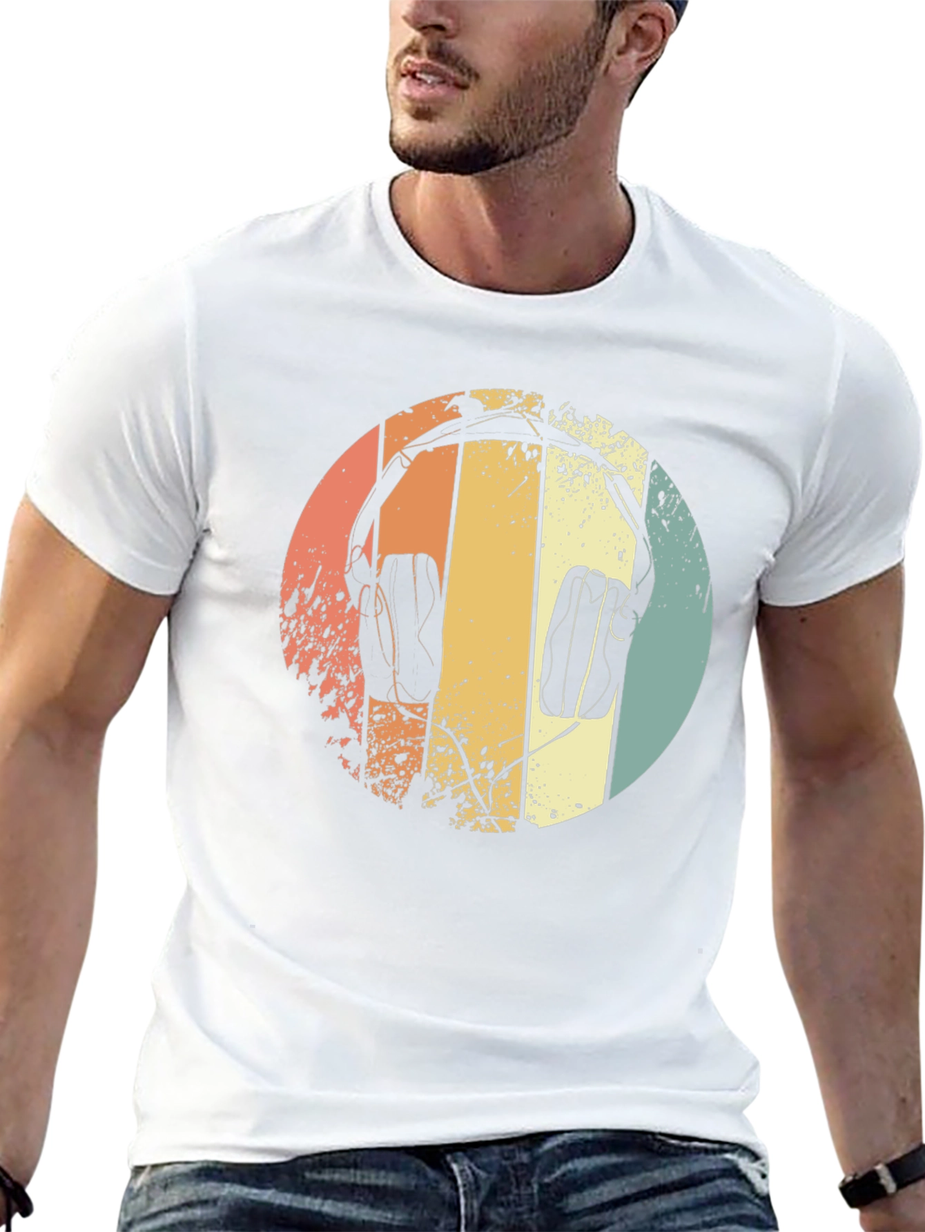 Retro Headphones Graphic Tee - Black Cotton T-Shirt