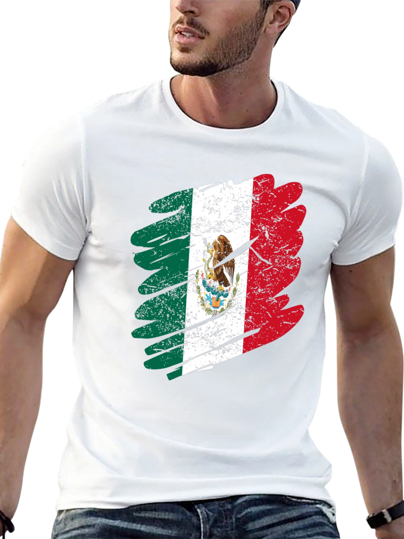 Distressed Mexico Flag Graphic T-Shirt