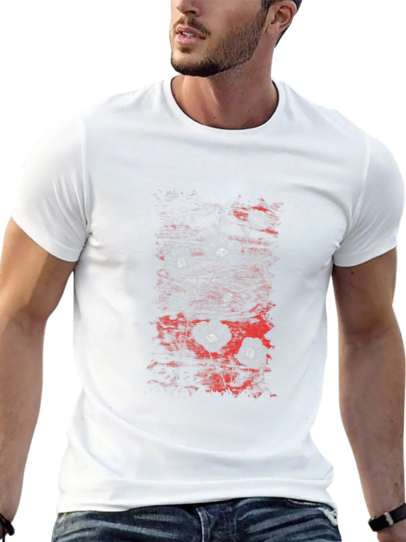 Floral Graphic Print Mens Black T-Shirt