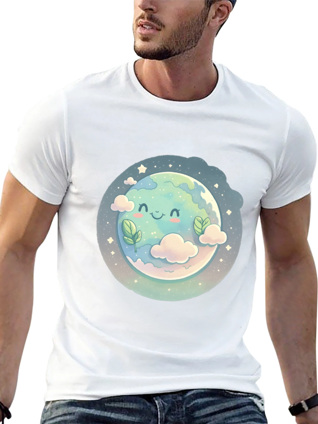 Cute Earth Cartoon Graphic T-Shirt