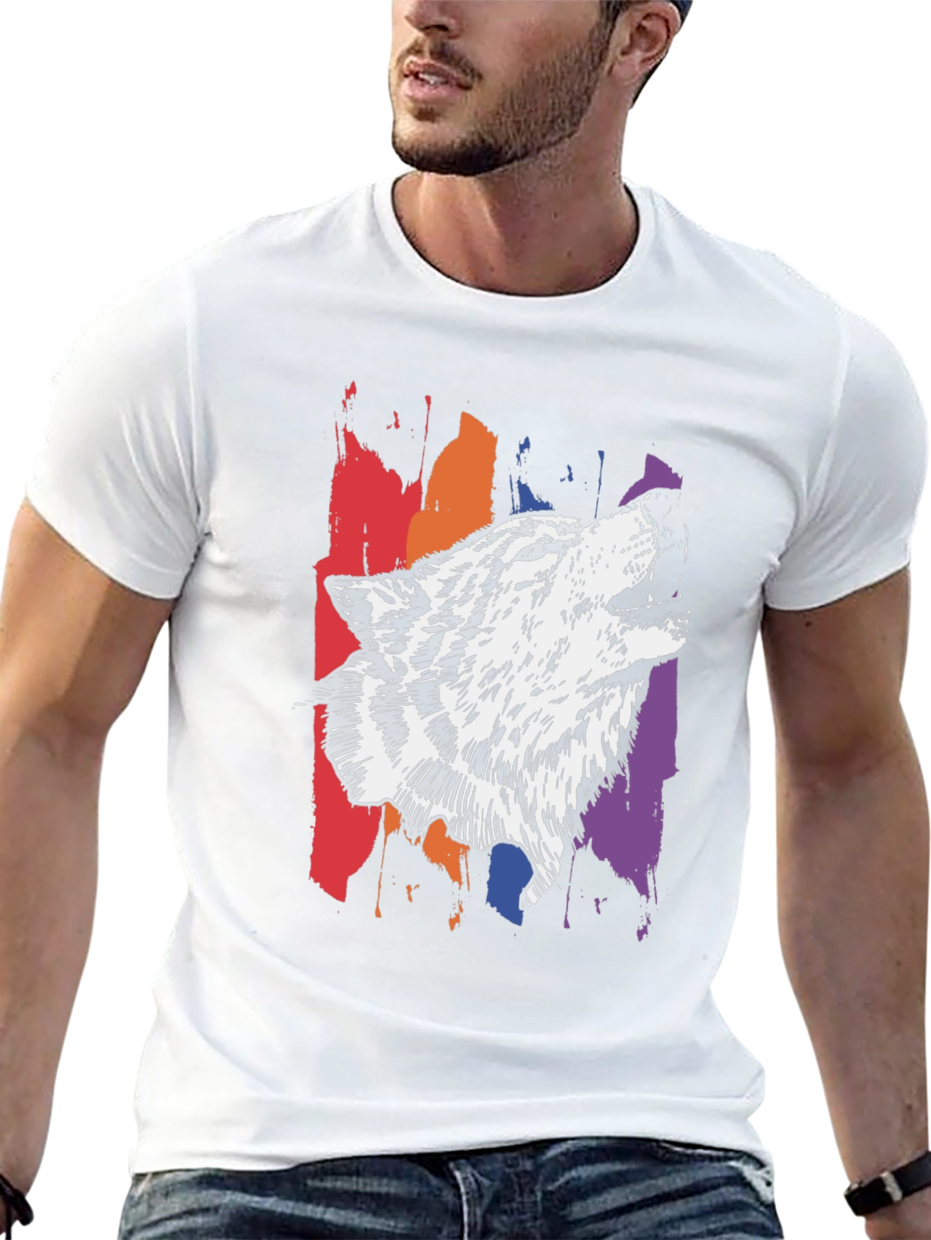 Wolf Graphic Print Tee - Stylish Mens T-Shirt