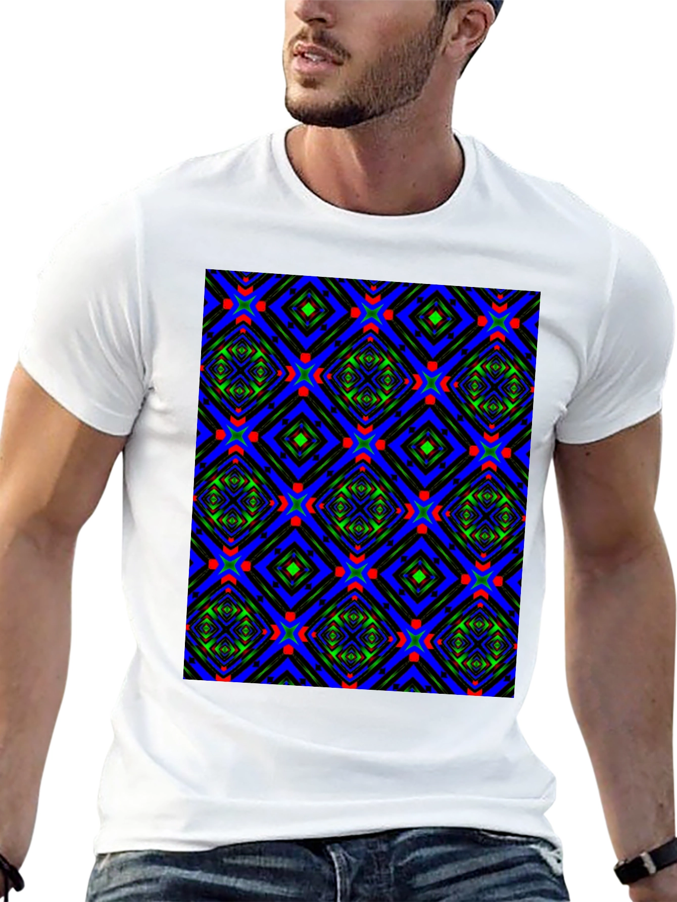 Geometric Patterned Crew Neck T-Shirt